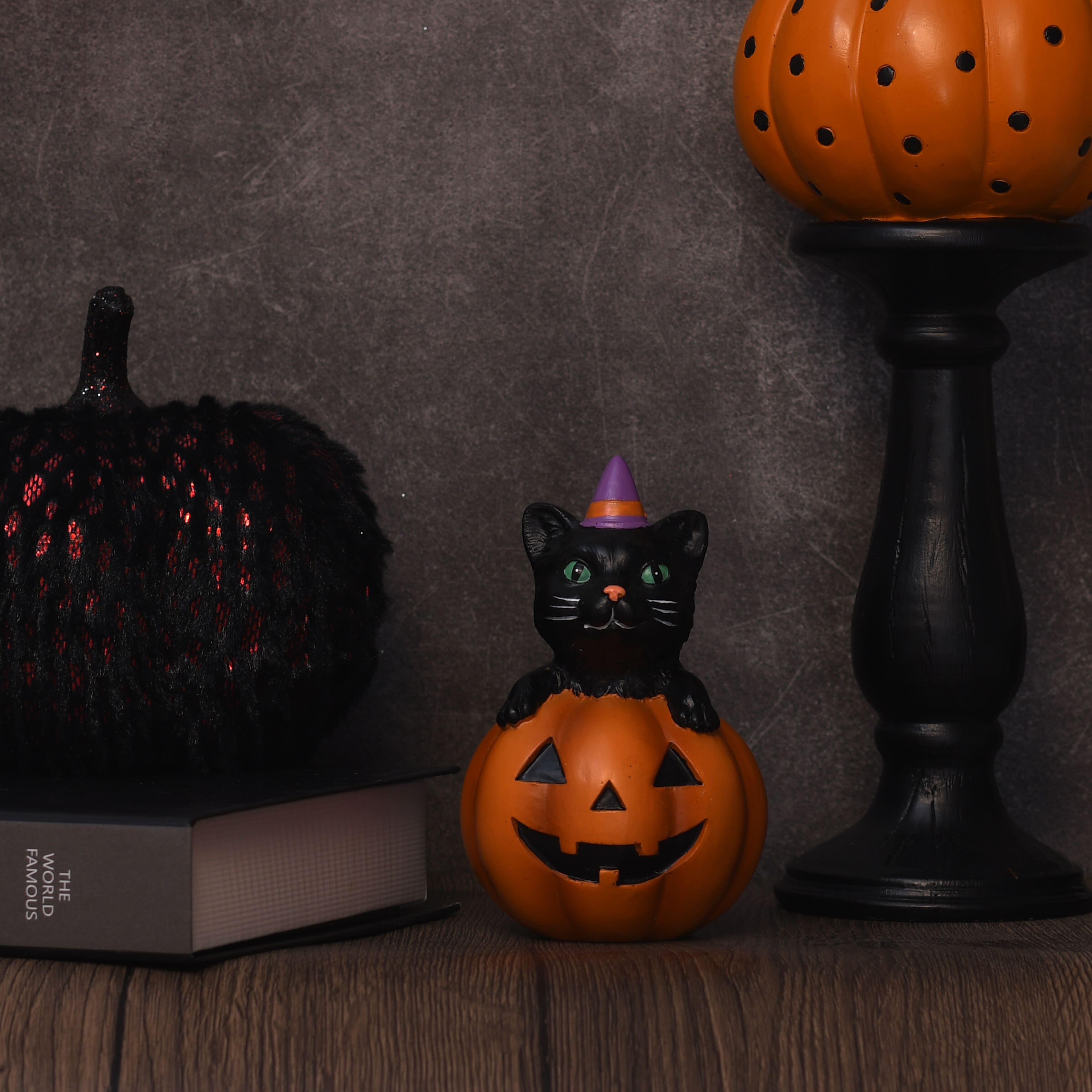 5" Black Cat in Jack-O'-Lantern Tabletop Décor by Ashland®
