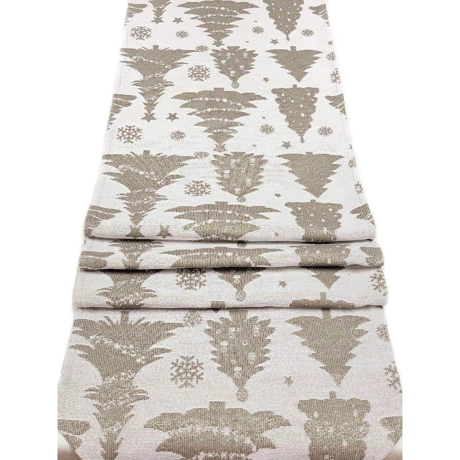 Wizardi 13.75" x 67" Silver Pine Trees Christmas Table Runner