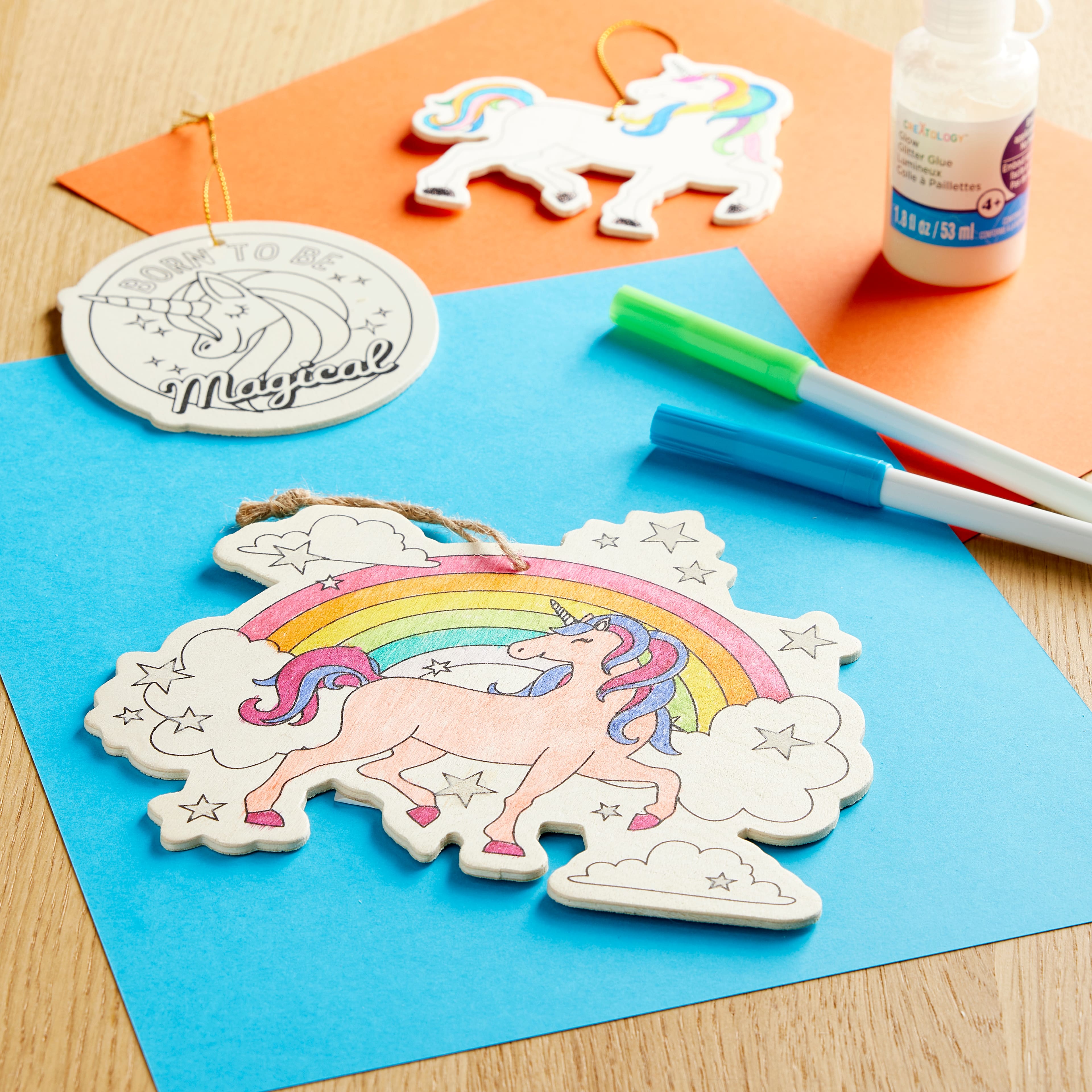 24 Pack: Unicorn Color-In Wood Ornament by Creatology&#x2122;