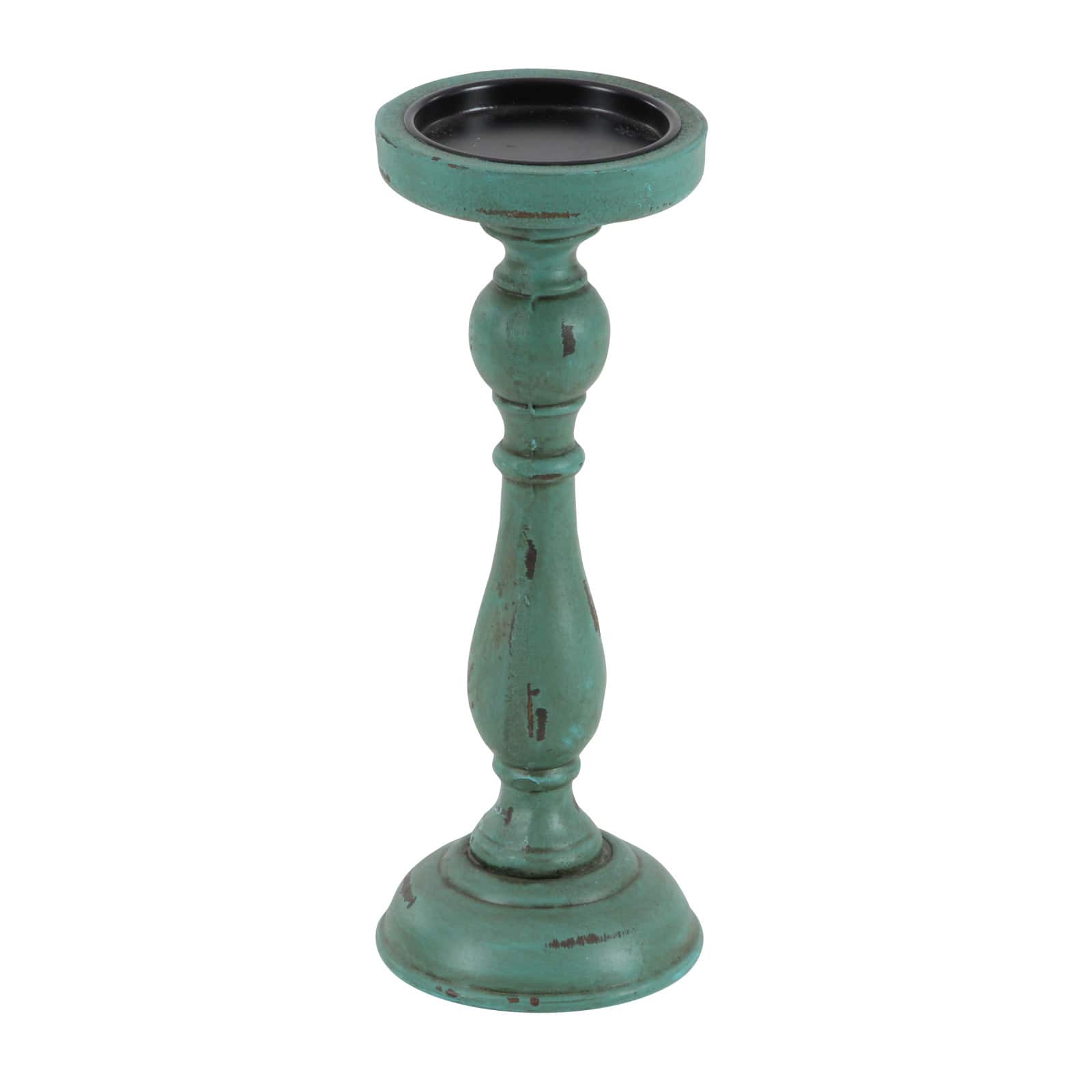Turquoise Wood Traditional Candle Holder Set