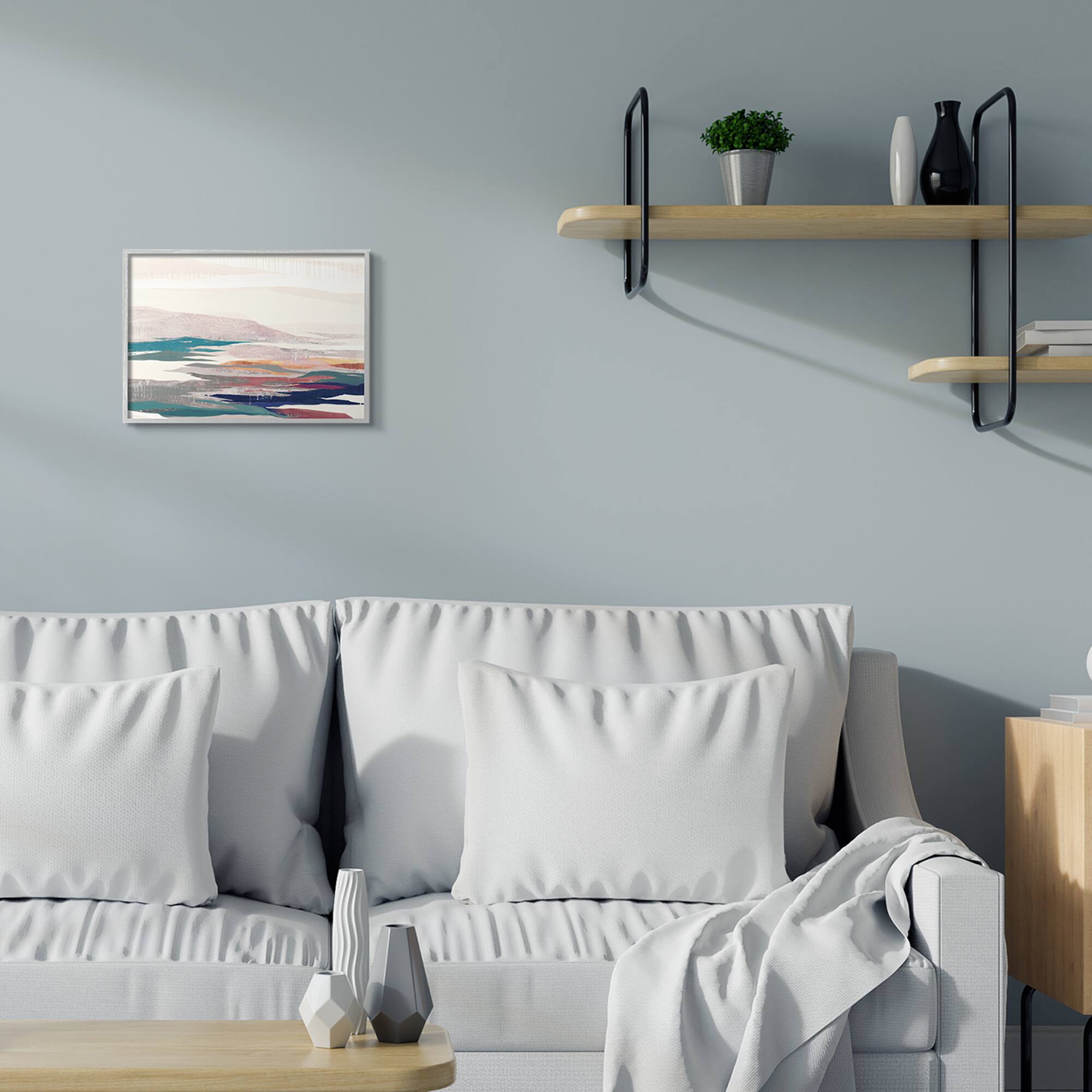 Stupell Industries Abstract Valley Landscape Pastel Pop Hills in Gray Frame Wall Art