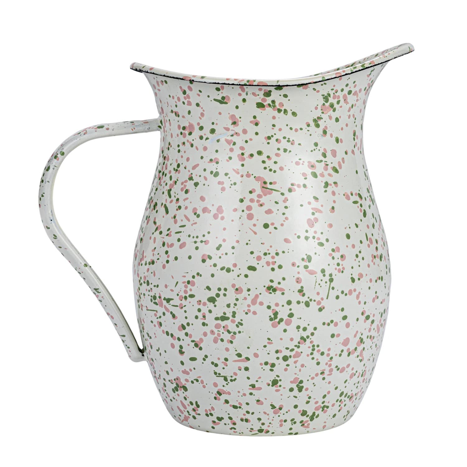 6.5&#x22; Mint &#x26; Pink Splatterware Enameled Metal Pitcher