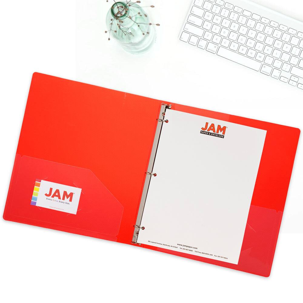 JAM Paper 0.75" Red Glass Twill Plastic 3-Ring Binder
