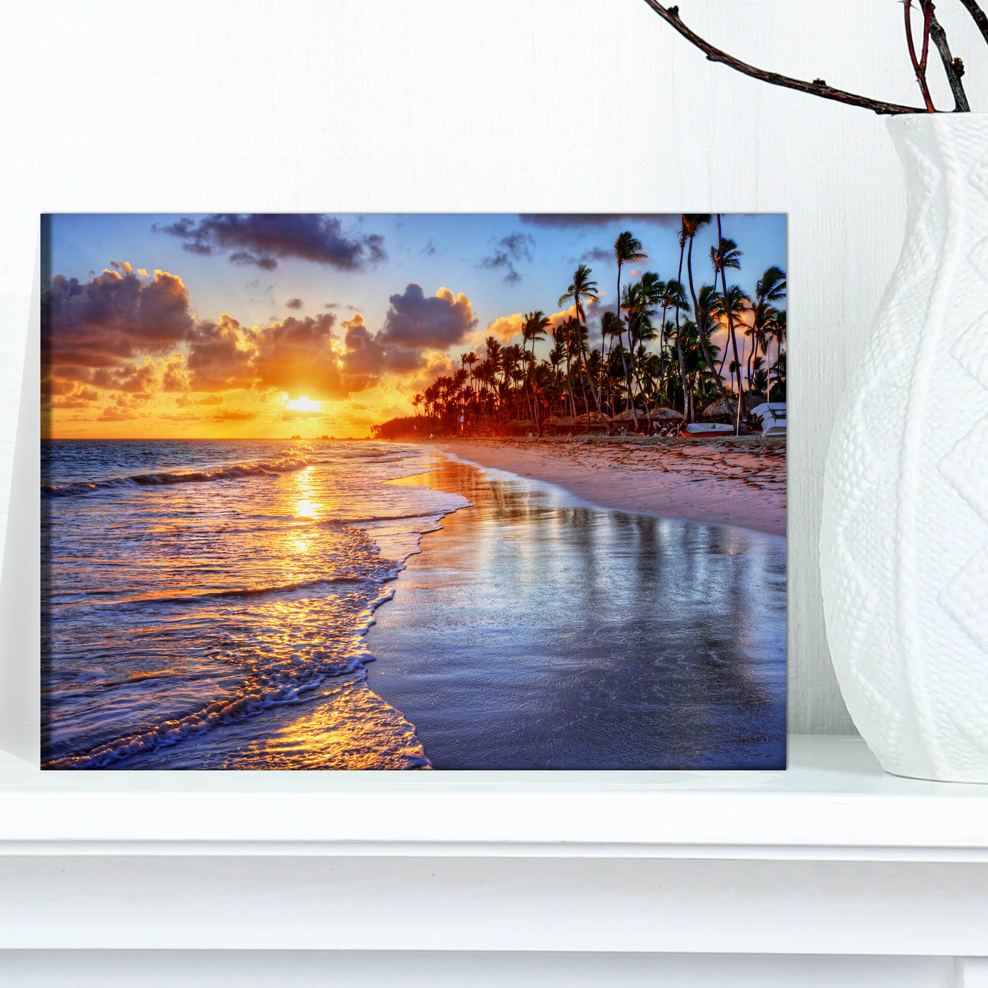 Designart - Beach Side Resort With Palm Trees - Seashore Canvas Art Print