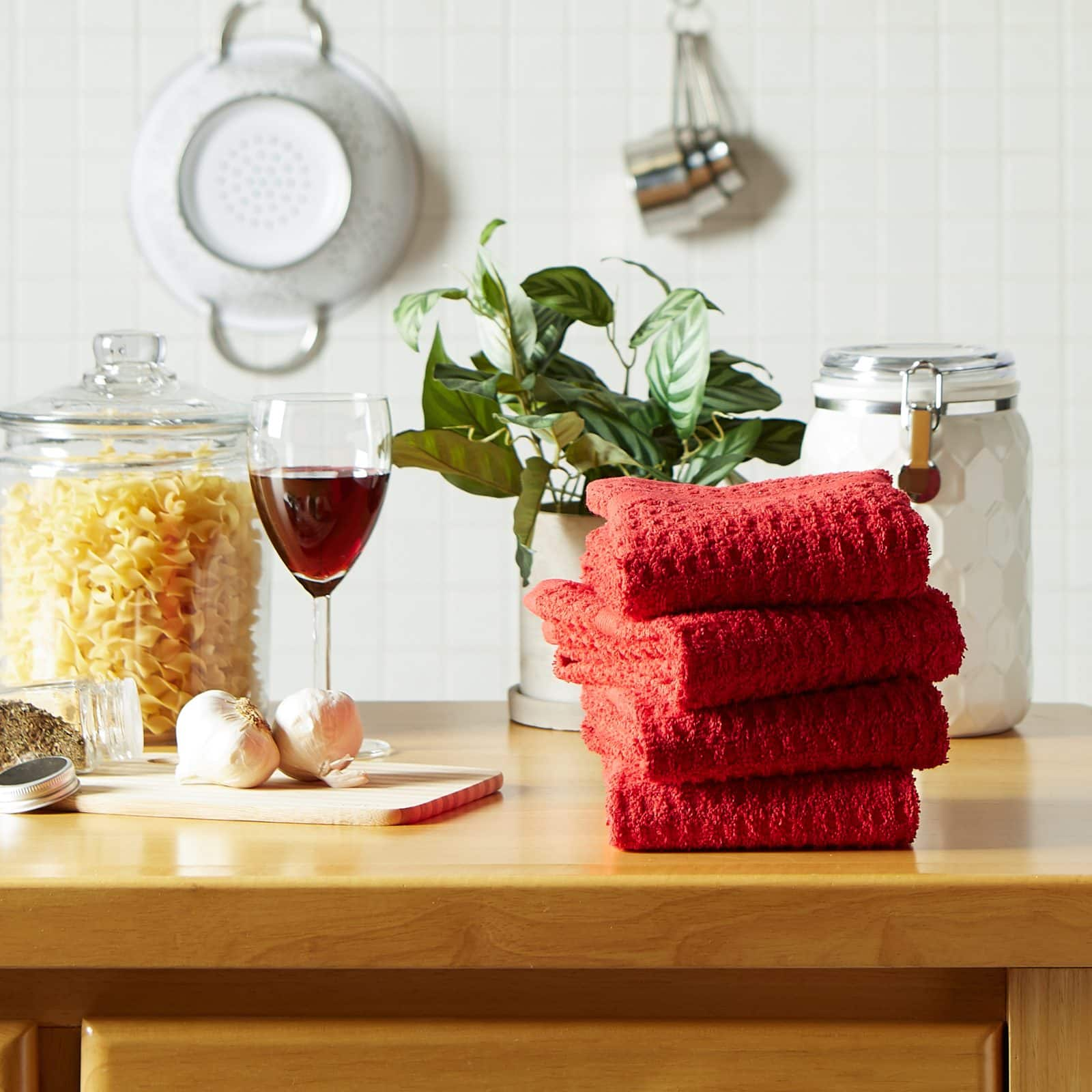 DII&#xAE; Solid Red Waffle Terry Dishtowel, 4ct.