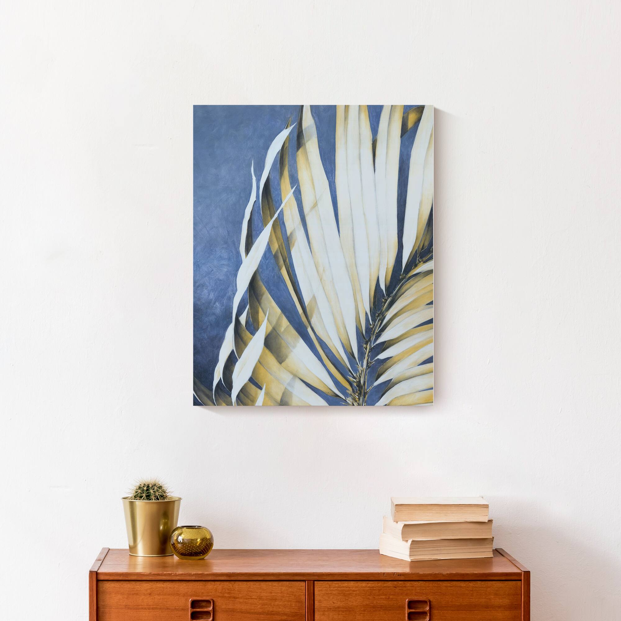 Palm Leaves On Blue 16" x 20" Canvas Wall Art