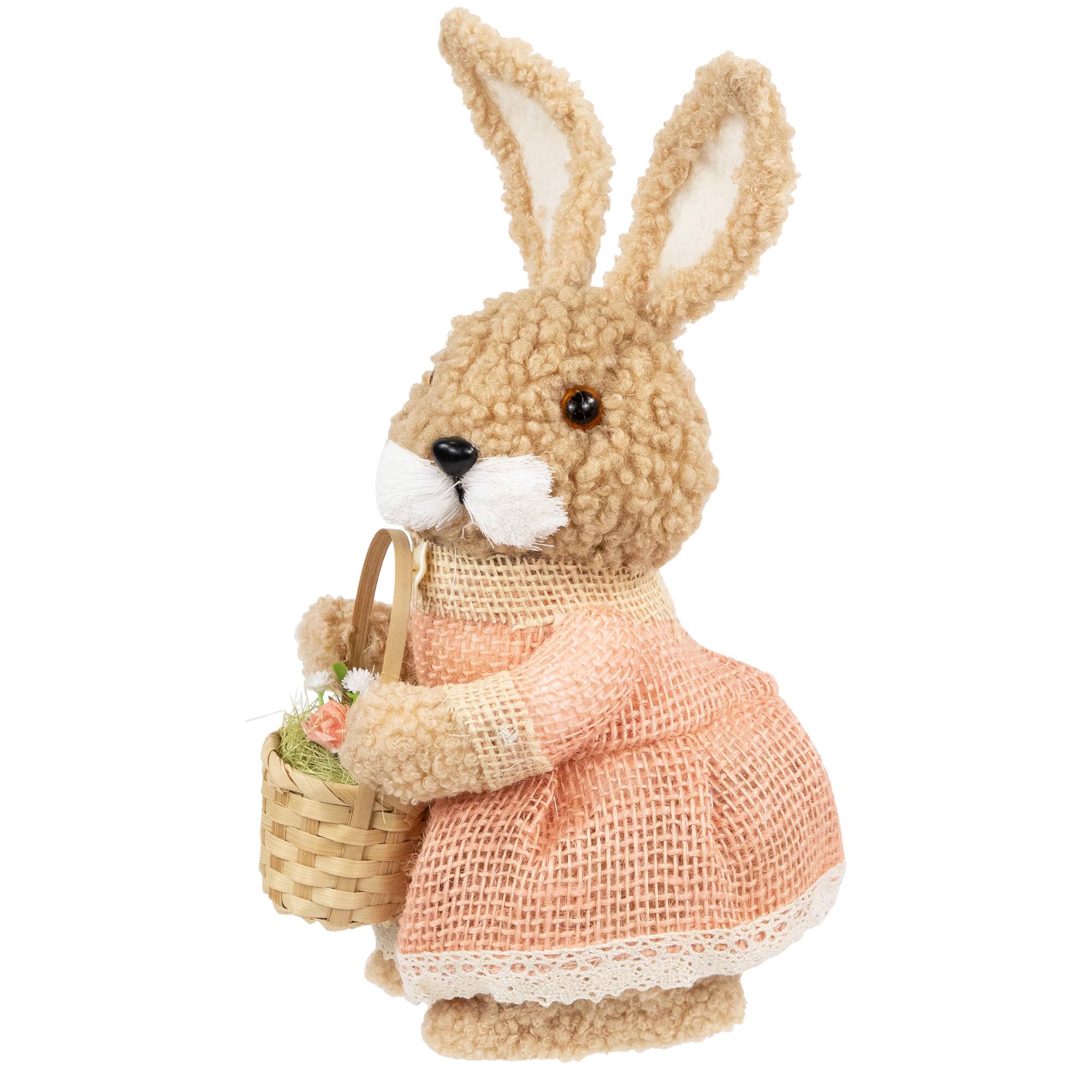 10&#x22; Plush Girl Easter Rabbit Figurine with Basket
