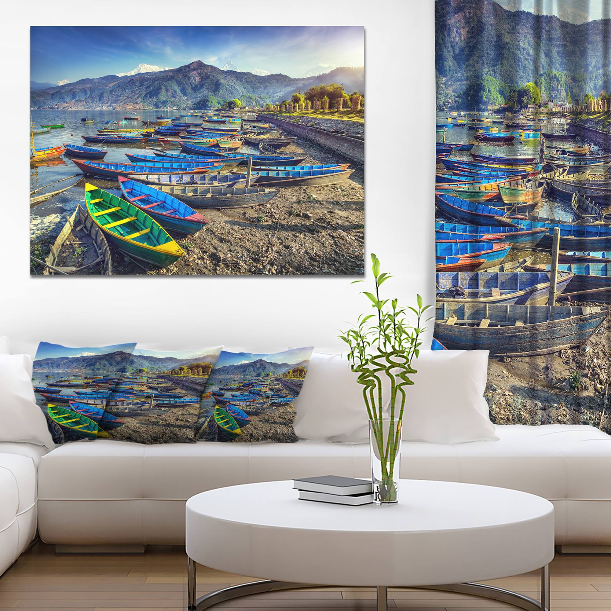 Designart - Colorful Boats in Pokhara Lake - Boat Canvas Art Print