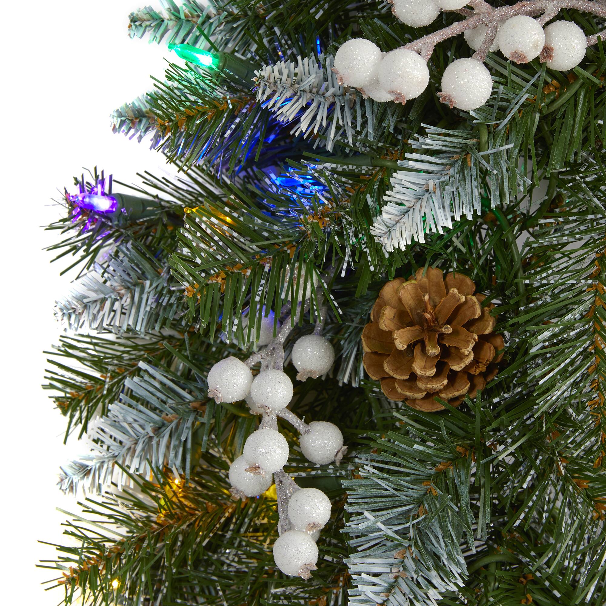 24&#x22; LED Snow Tipped Pinecone &#x26; White Berry Wreath