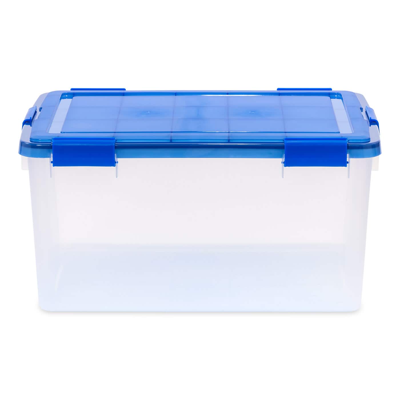 IRIS Element Resistant Clear Plastic Storage Boxes with Blue Lid