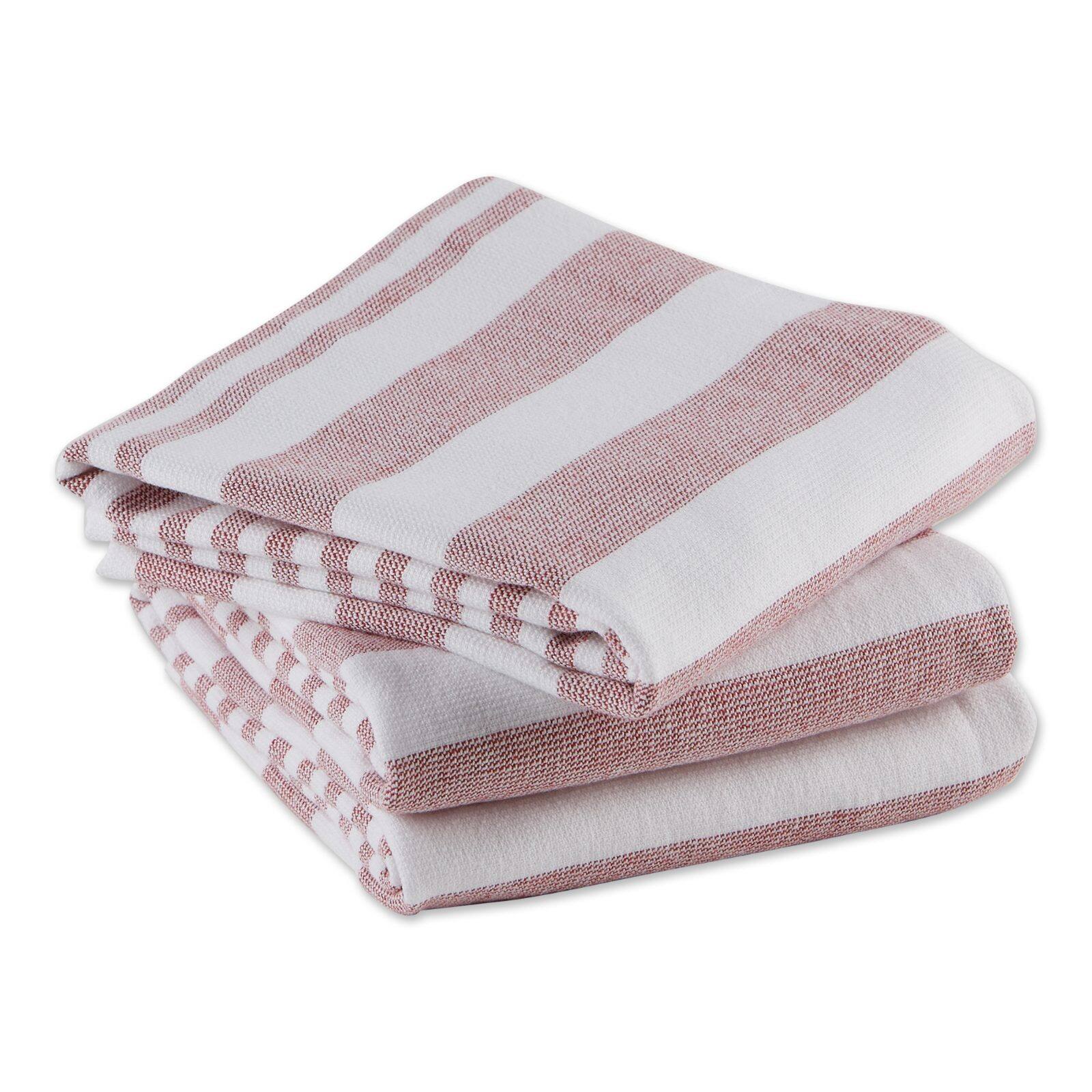 DII® Barn Red Nautical Stripe Terry Dishtowels, 3ct.
