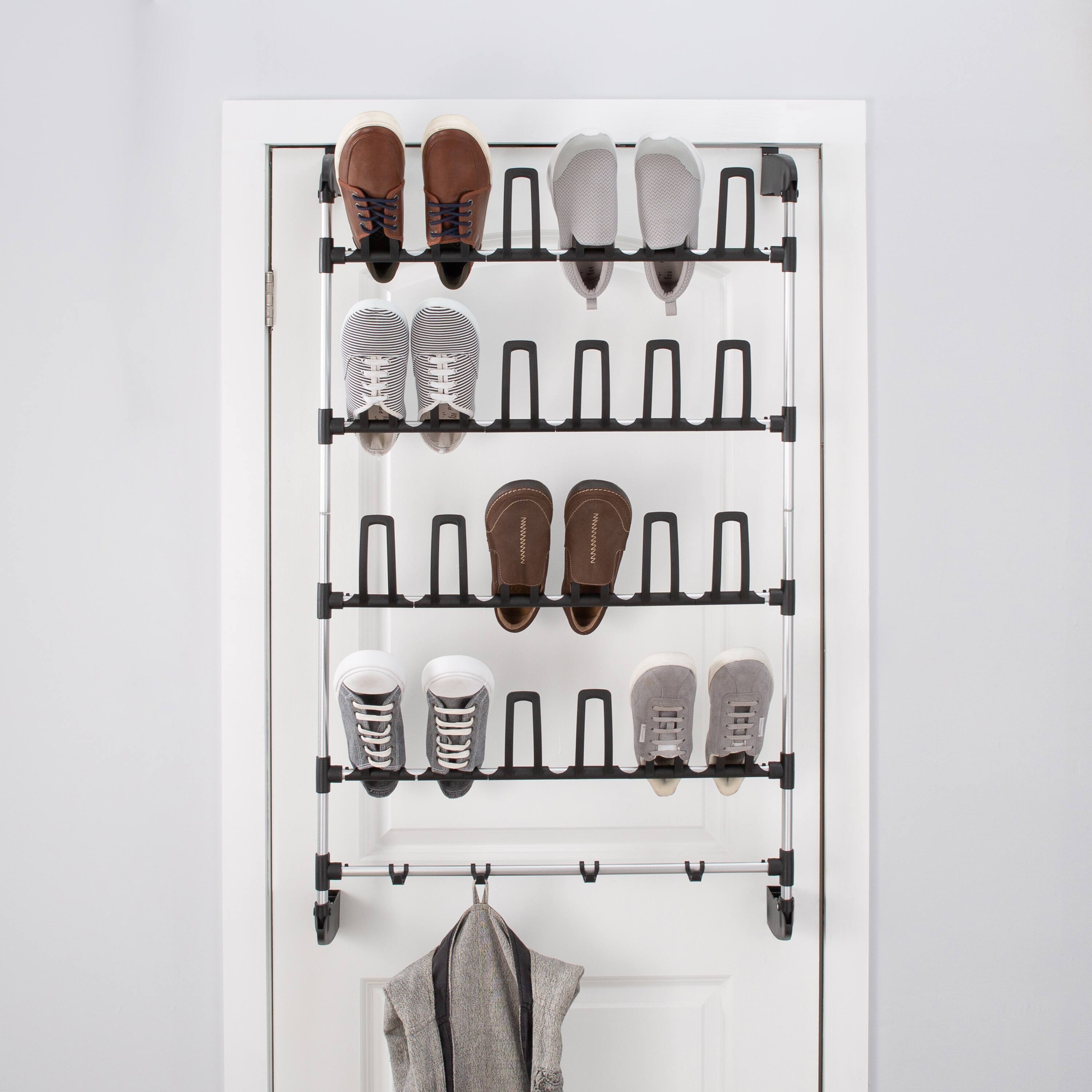 Organize It All 12 Pair Over the Door Shoe Rack with Accessory Hooks