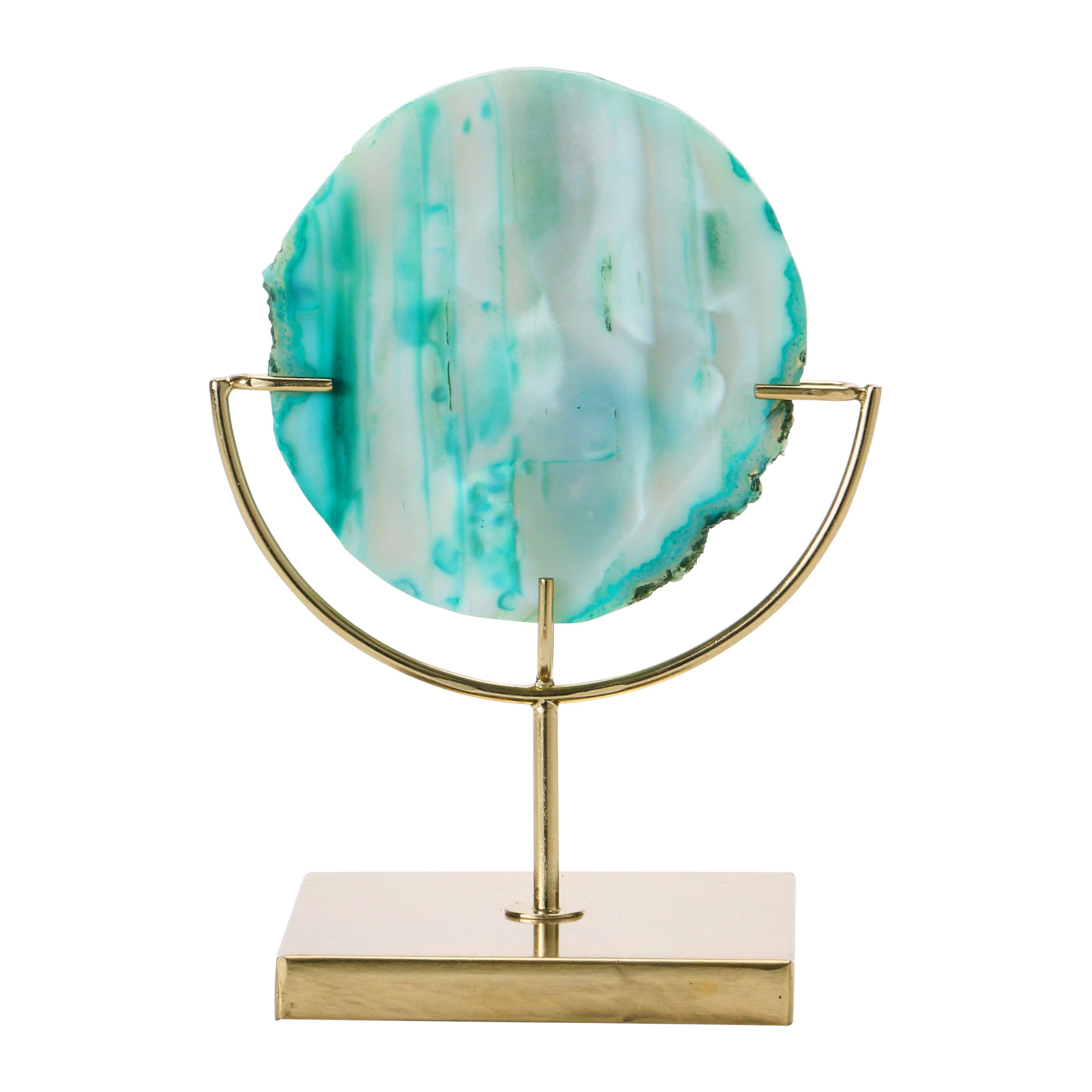 Hello Honey® 7" Marbled Turquoise Decorative Agate Slice Accent on Metal Stand