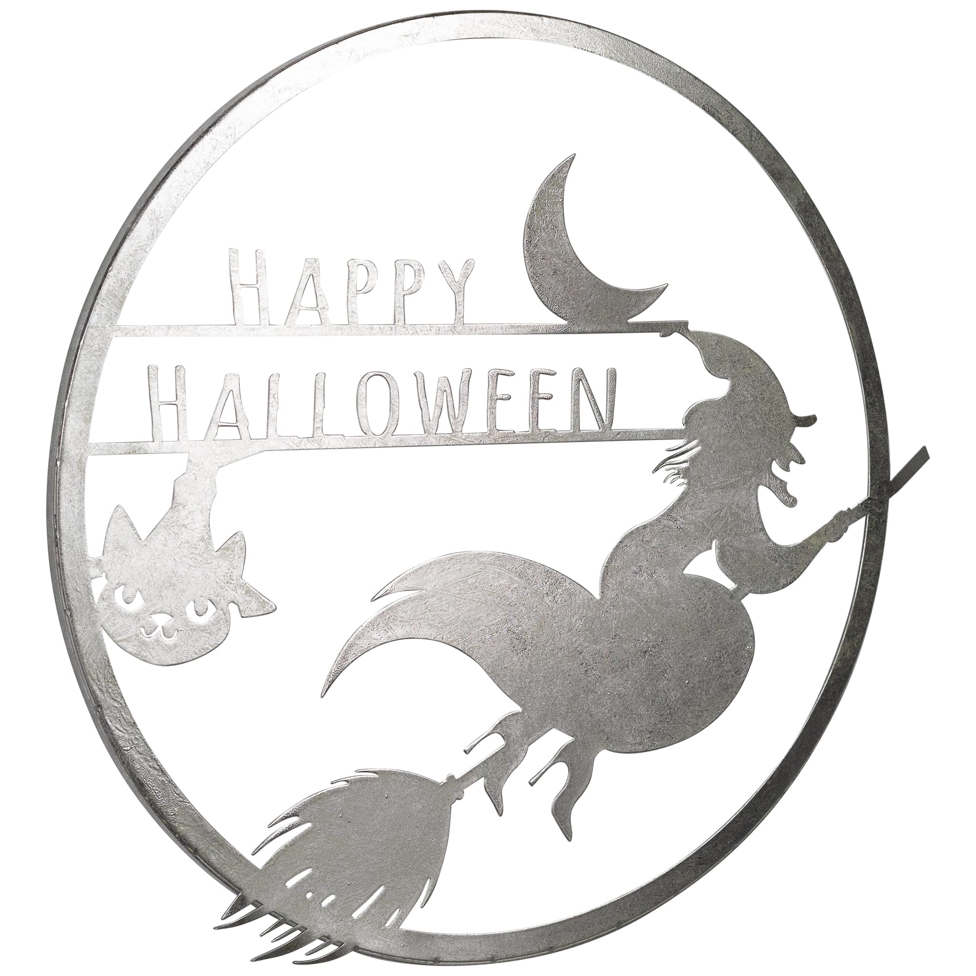 17" Silver Flying Witch Happy Halloween Wall Sign