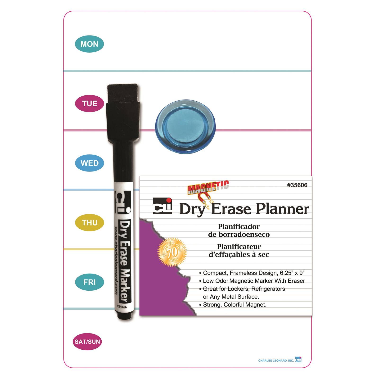 Charles Leonard 6.25" x 9" Magnetic Dry Erase Planner, 12ct.