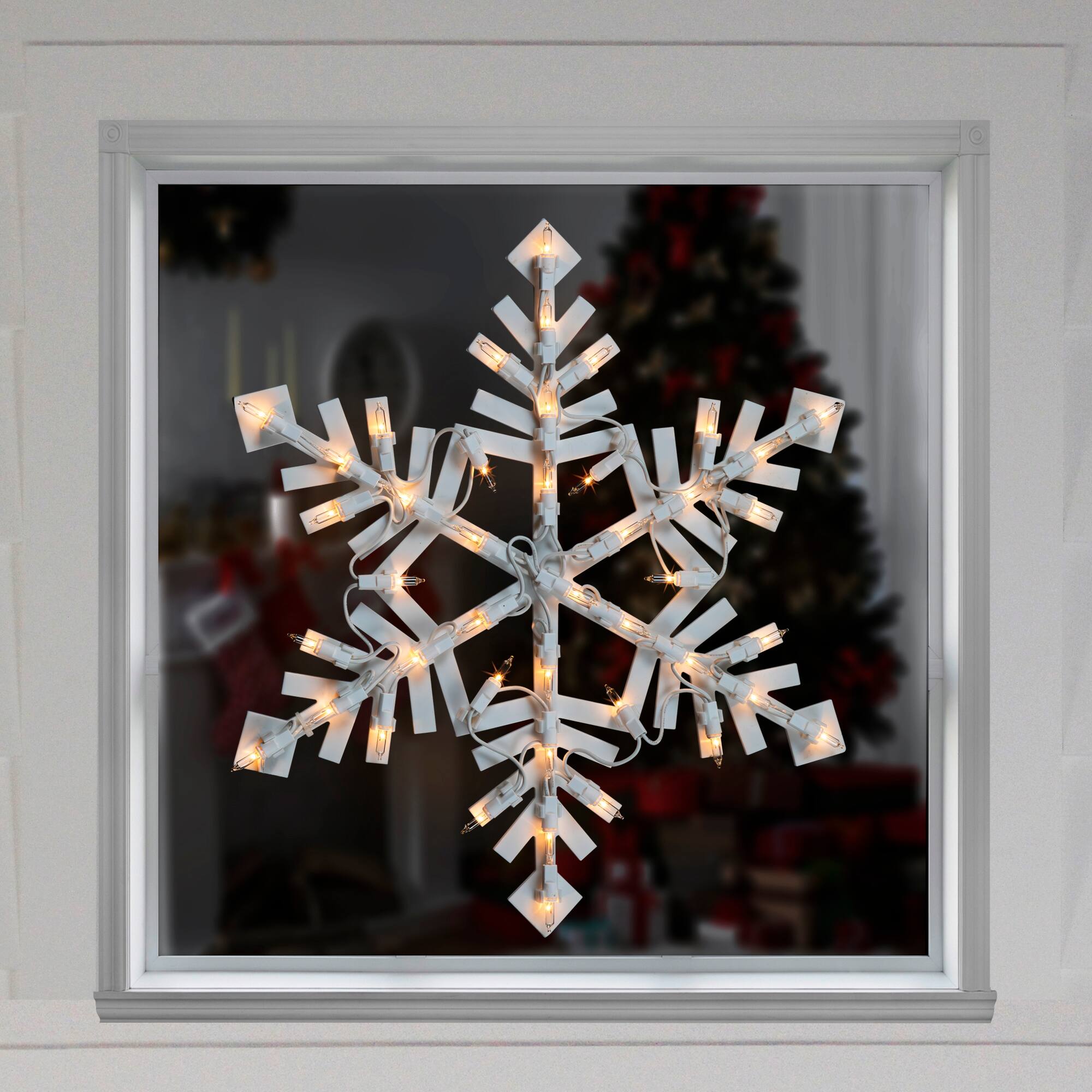 15.5" White Lighted Snowflake Christmas Outdoor Window Silhouette