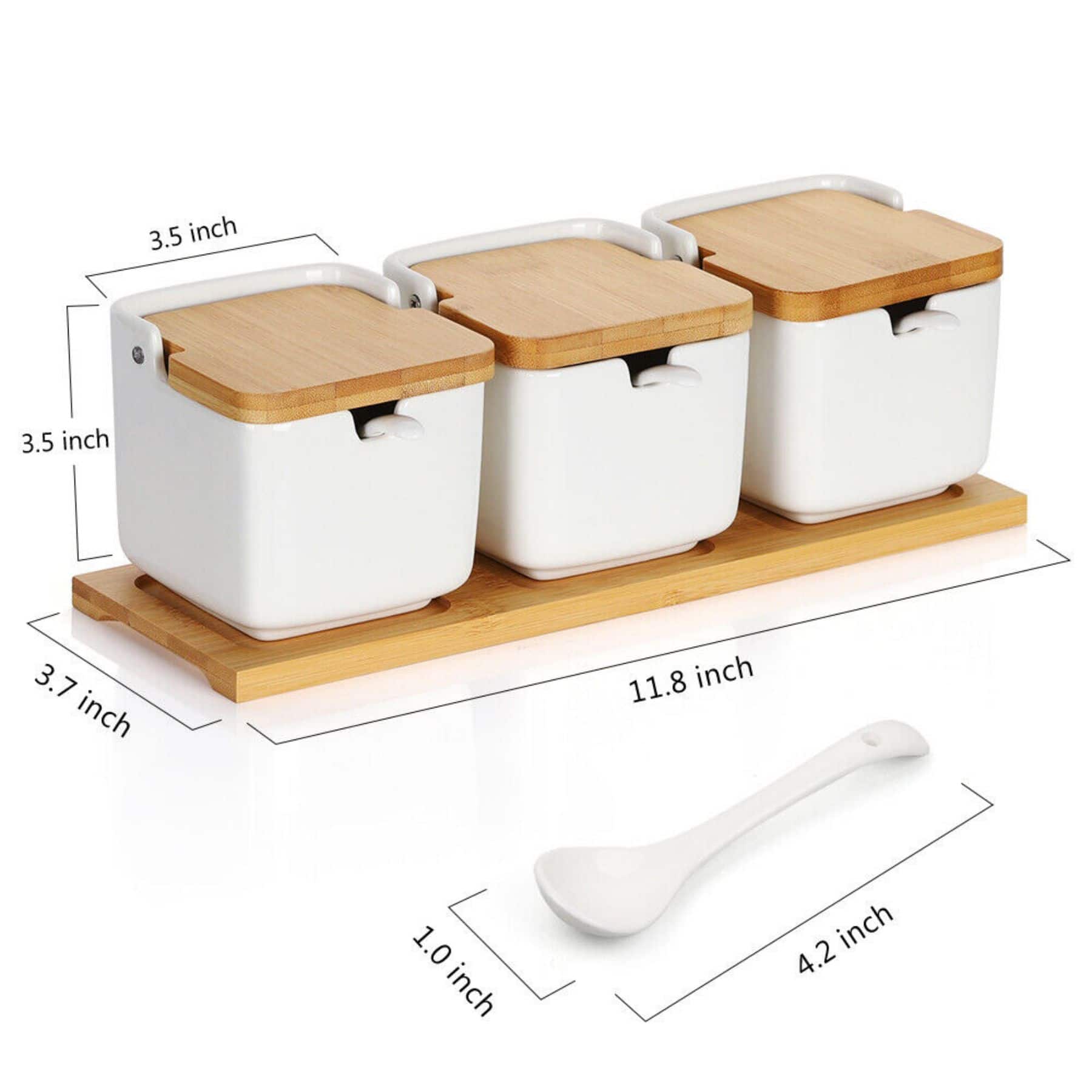 NEX&#x2122; White Ceramic Sugar Bowls with Spoon &#x26; Bamboo Lid Set