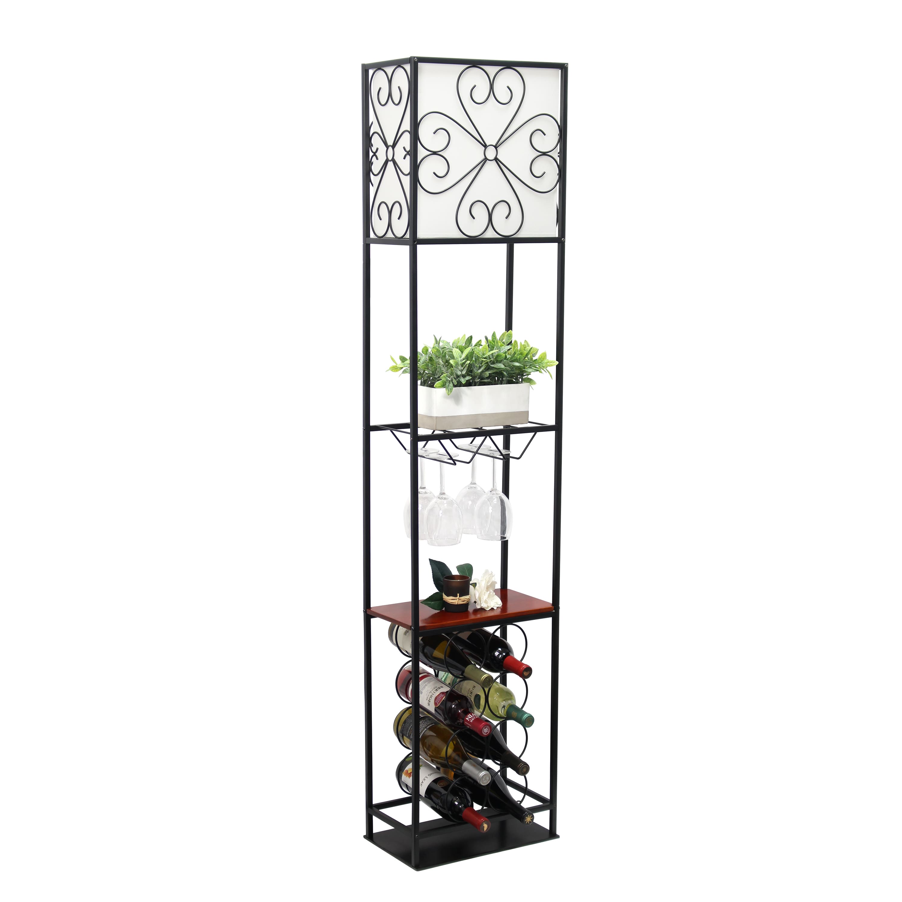 Elegant Designs&#x2122; 5ft. Black Organizer Storage Shelf and Wine Rack Floor Lamp