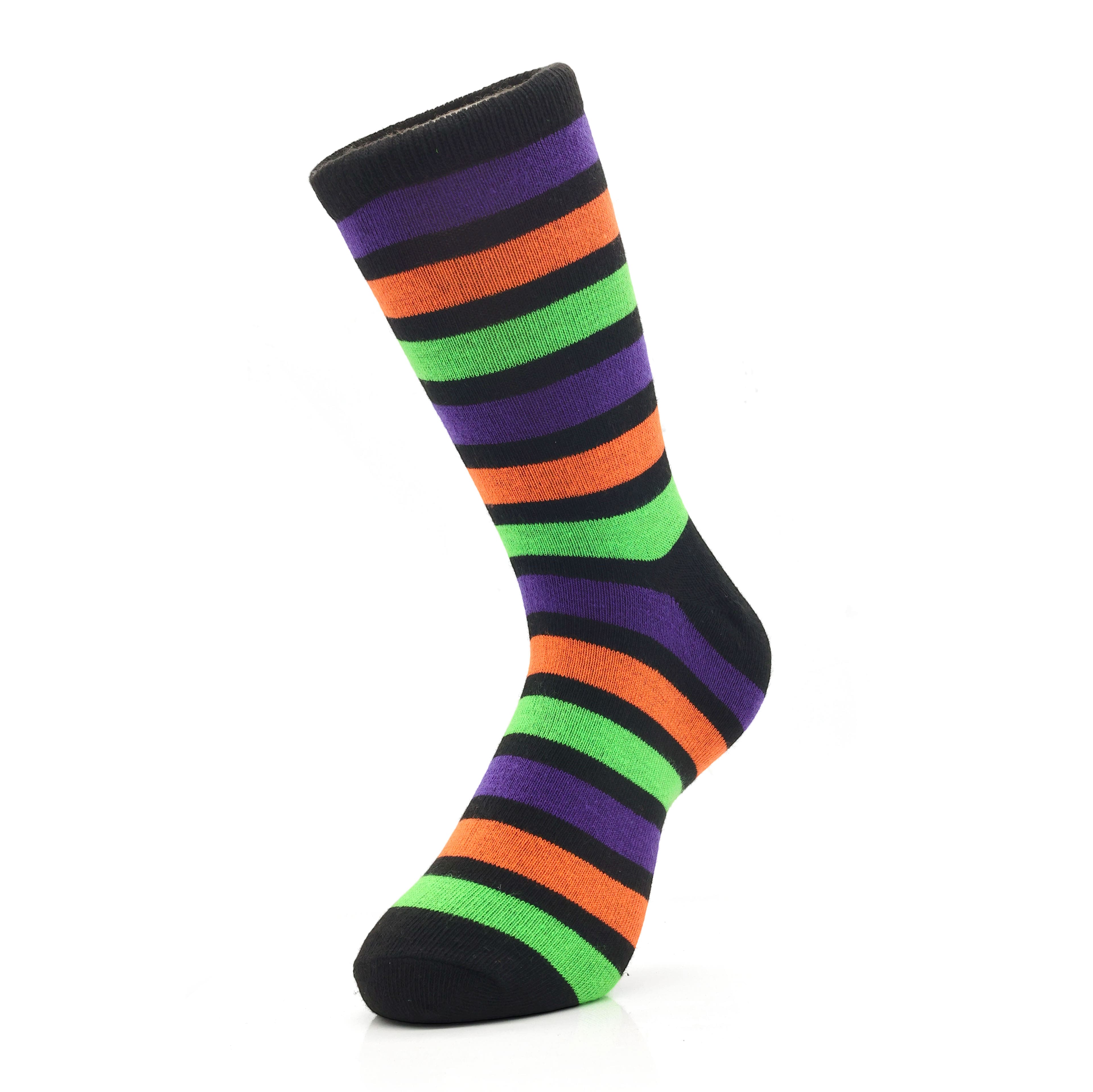 Neon Green, Orange &#x26; Black Stripes Adult Quarter Crew Socks by Celebrate It&#x2122;