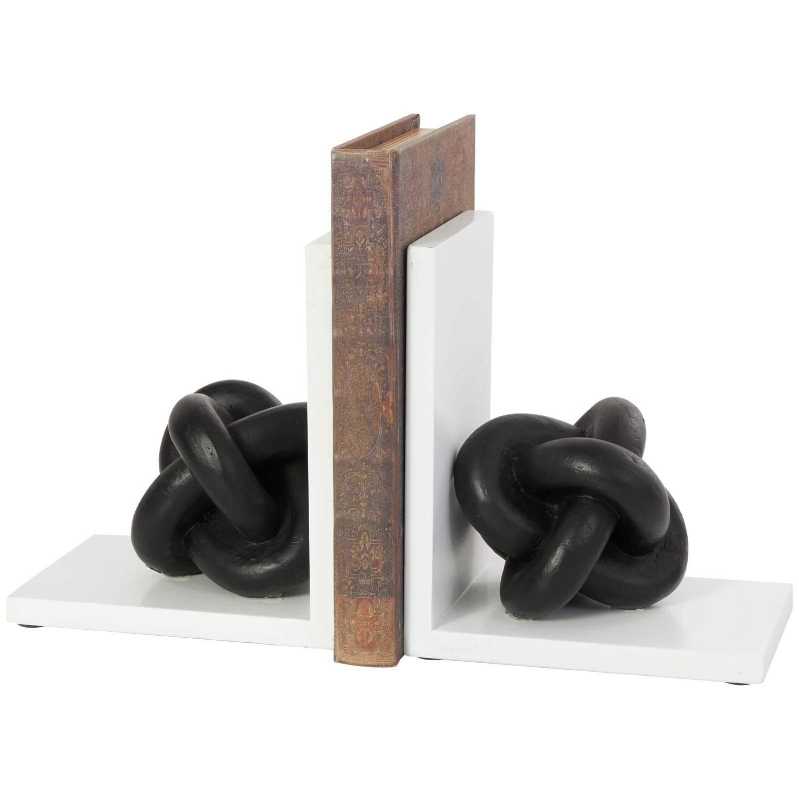 7&#x22; Black MDF Knot Bookends with White Stands Set