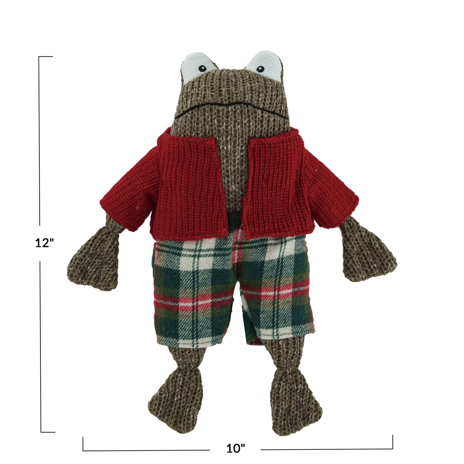 Hello Honey® 12" Decorative Cotton Knit Plush Christmas Frog Toy in Sweater & Shorts