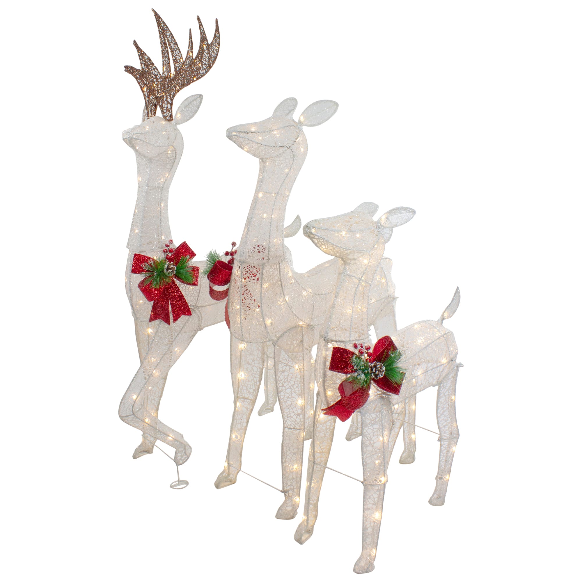 LED Glittered Reindeer Family Outdoor Christmas D&#xE9;cor Set