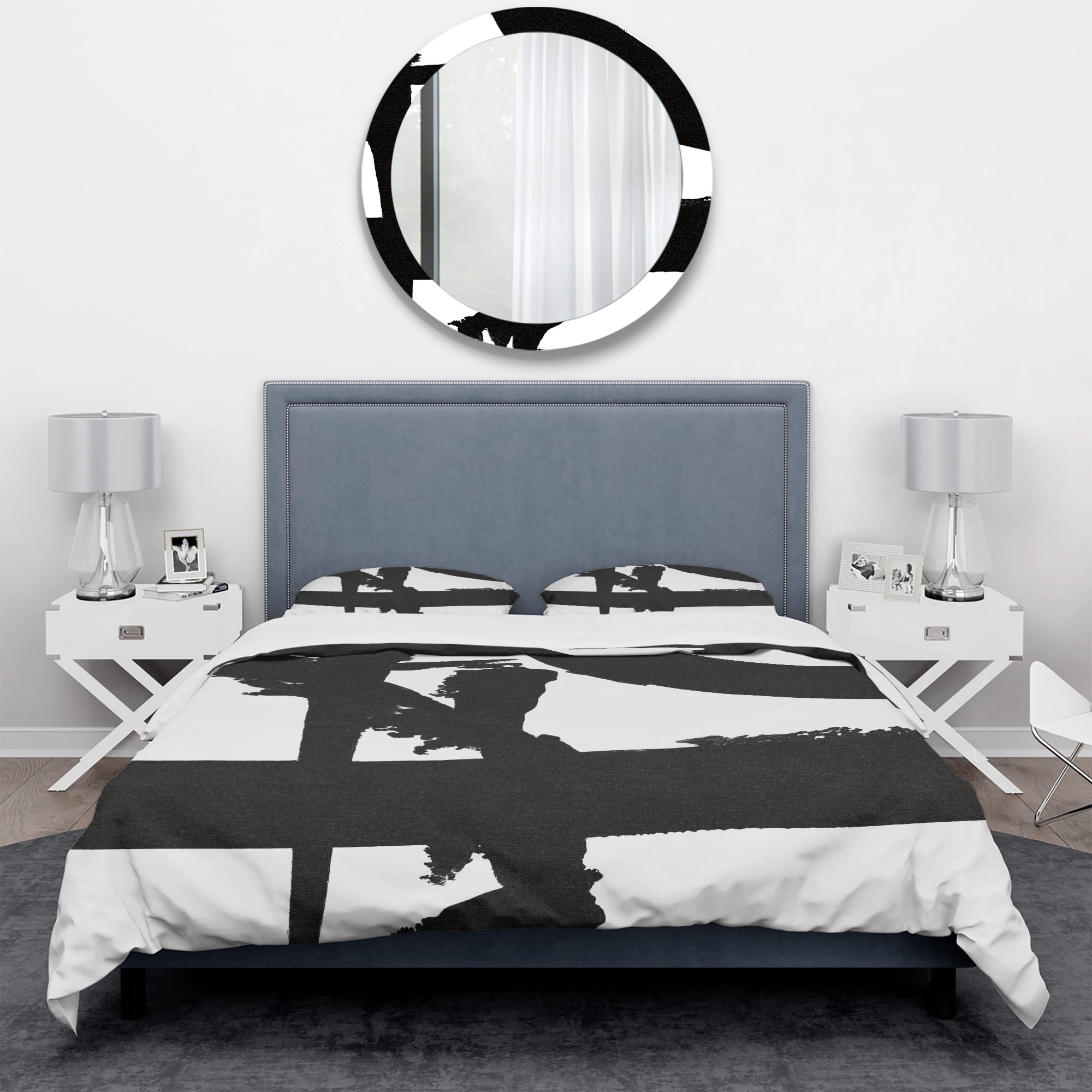 Designart &#x27;Black &#x26; White Crossing Paths I&#x27; Geometric Bedding Set - Duvet Cover &#x26; Shams