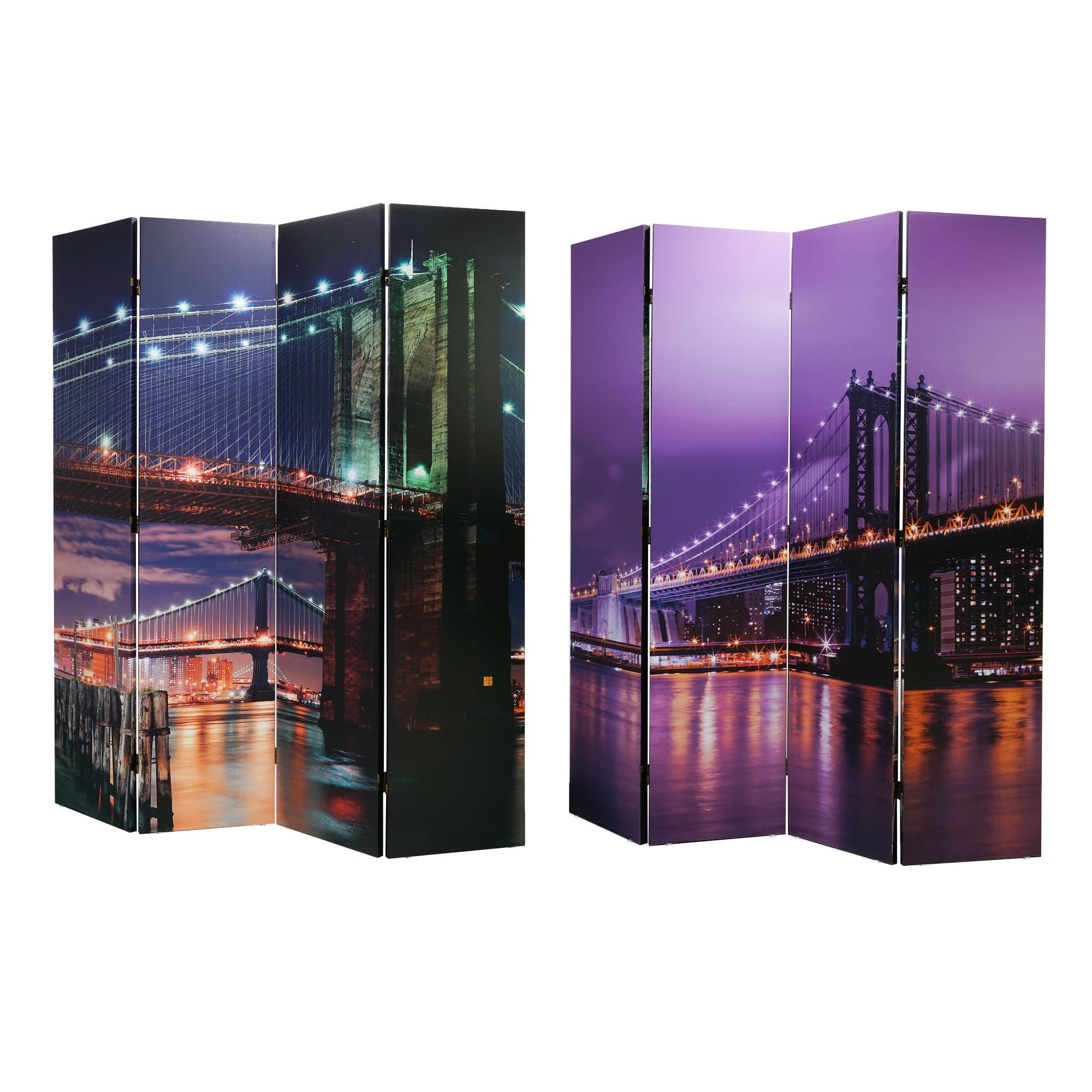 American Art Decor&#x2122; 6ft. Double-Sided 4-Panel Brooklyn Bridge Canvas Portable Privacy Screen