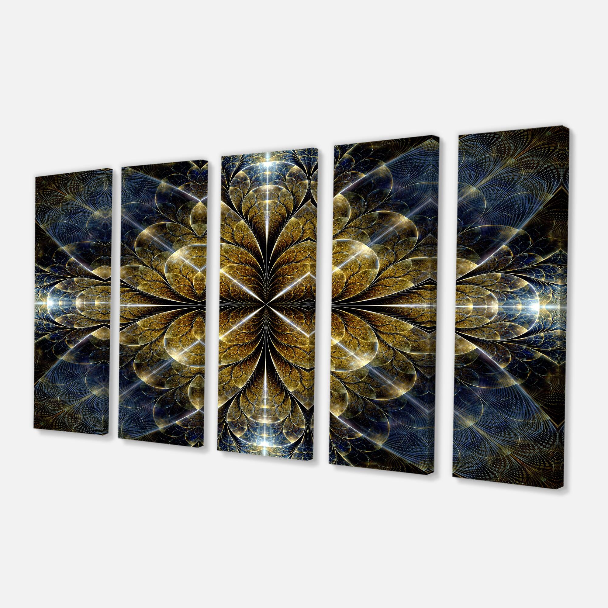 Designart - Digital Gold Fractal Flower Pattern - Abstract Wall Art Canvas