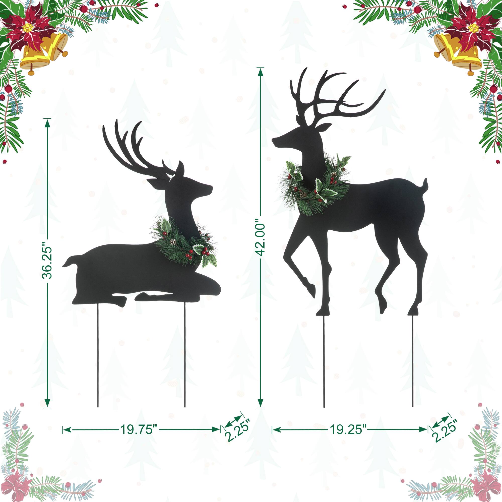 Glitzhome&#xAE; Metal Reindeer Silhouette Yard Stake Set