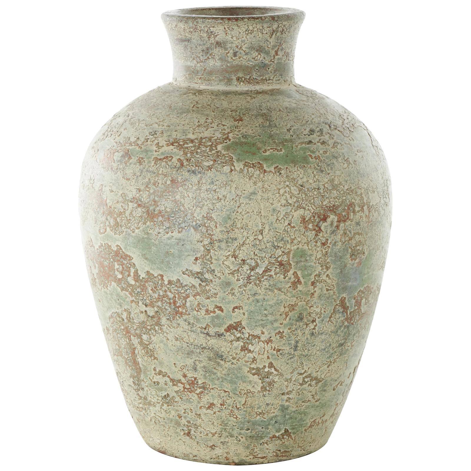 Brown Ceramic Vase with Green Accents