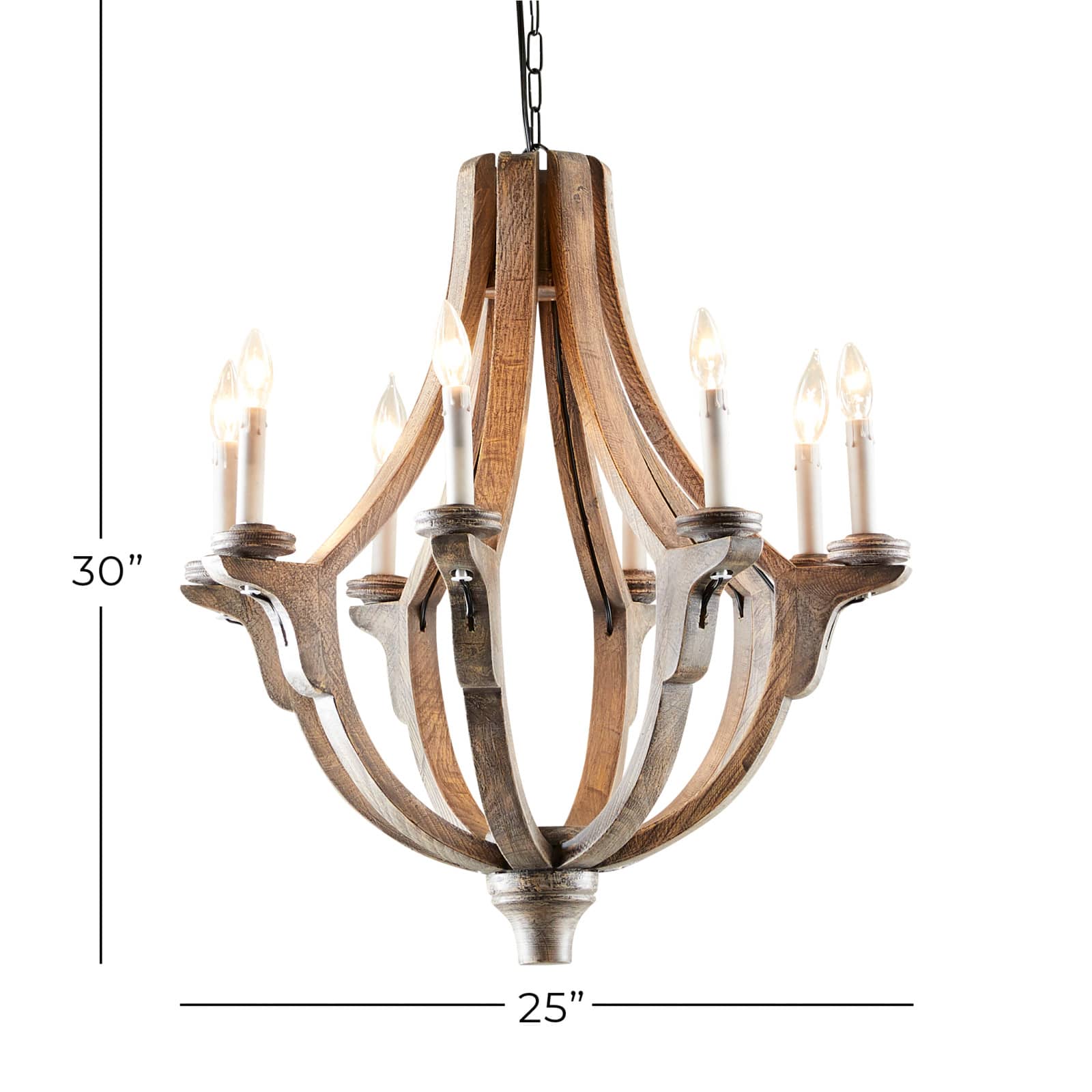 Brown Wood Rustic Candle Chandelier, 28" x 25" x 25"