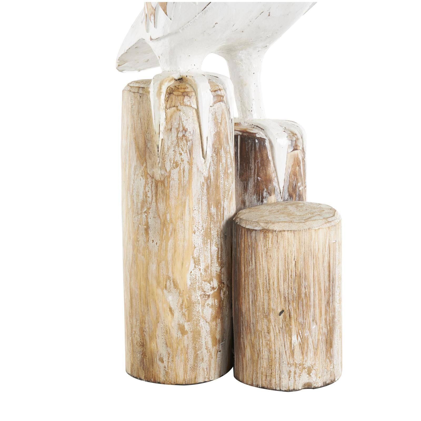 24" White Wood Pelican Handmade Distressed Sculpture with 3 Brown Posts