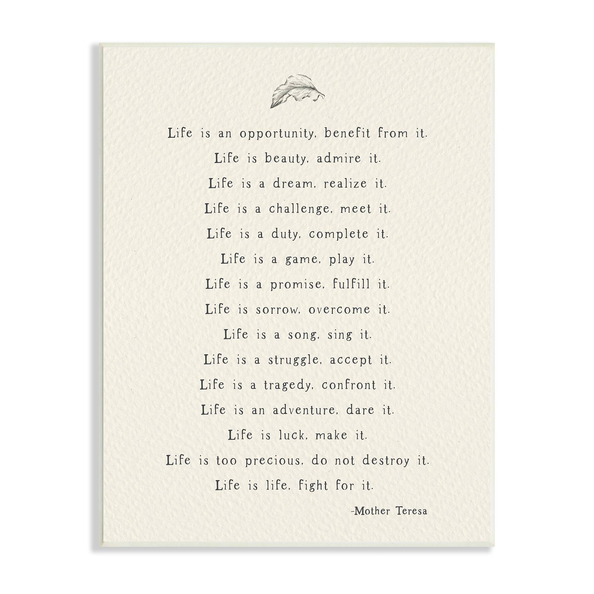 Stupell Industries Uplifting Inspirational Mother Theresa Life Quote Wall Plaque Art