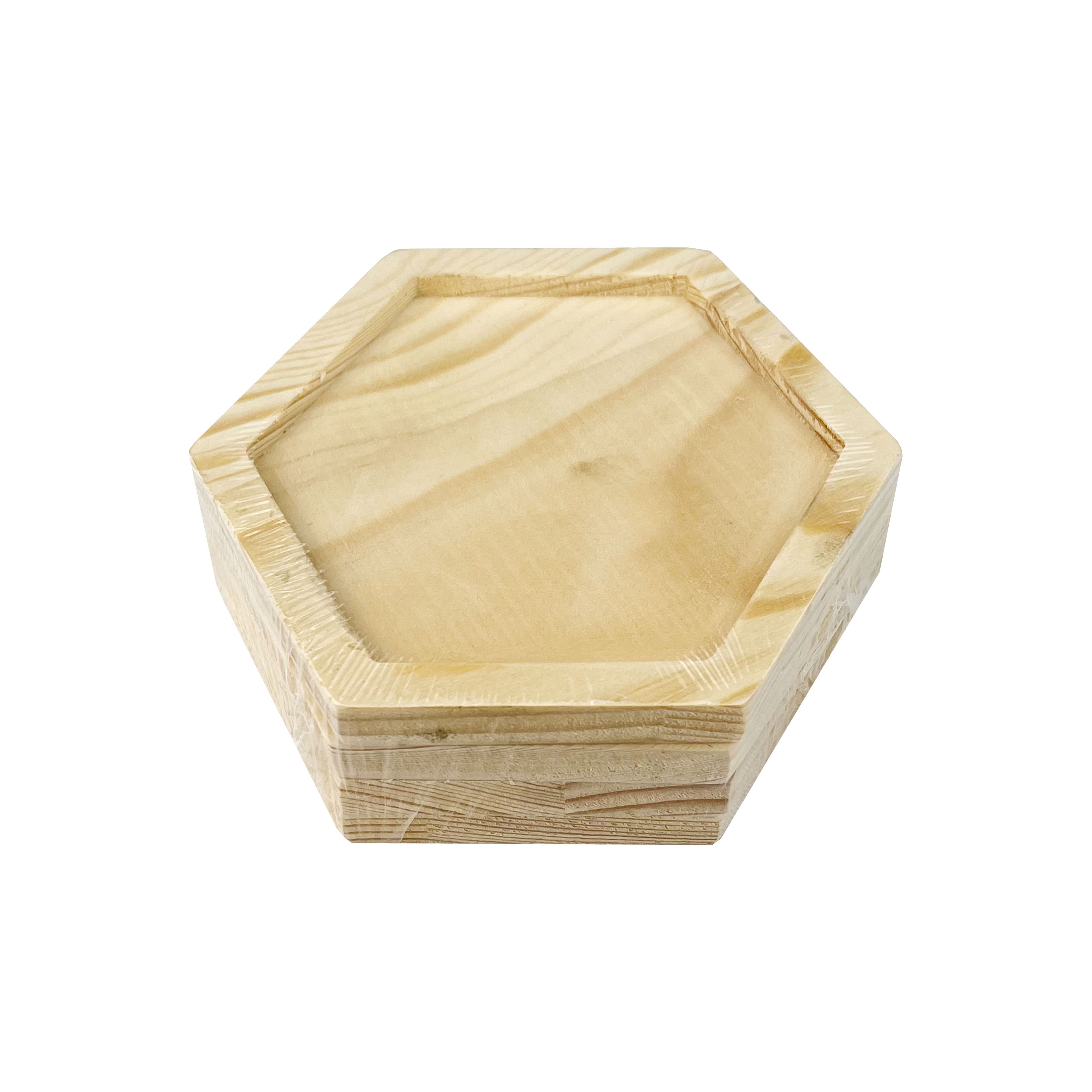 12 Packs: 4 ct. (48 total) Hexagon Welled Pinewood Coasters by Make Market&#xAE;