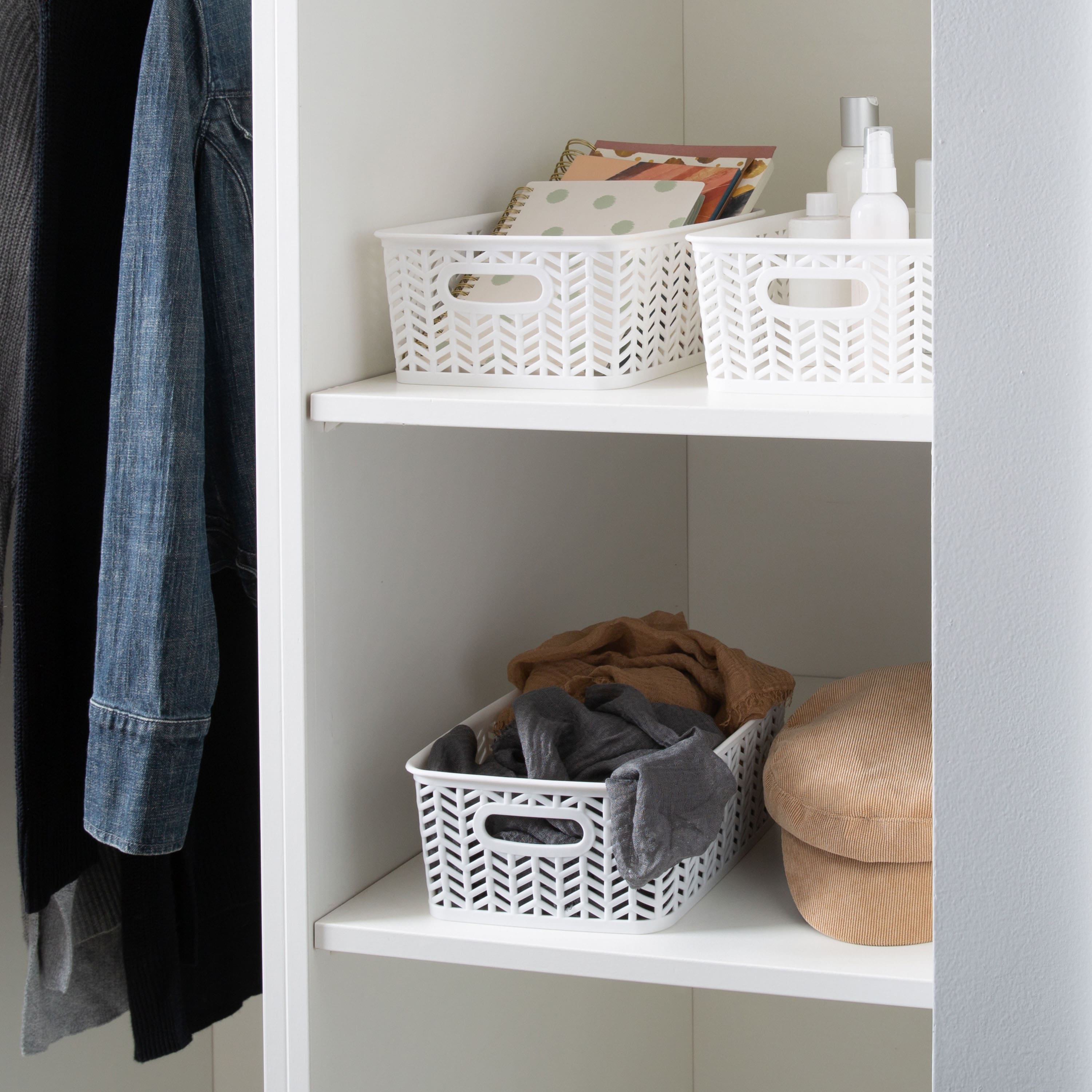 Simplify Small&#xA0;White Herringbone Storage Bin