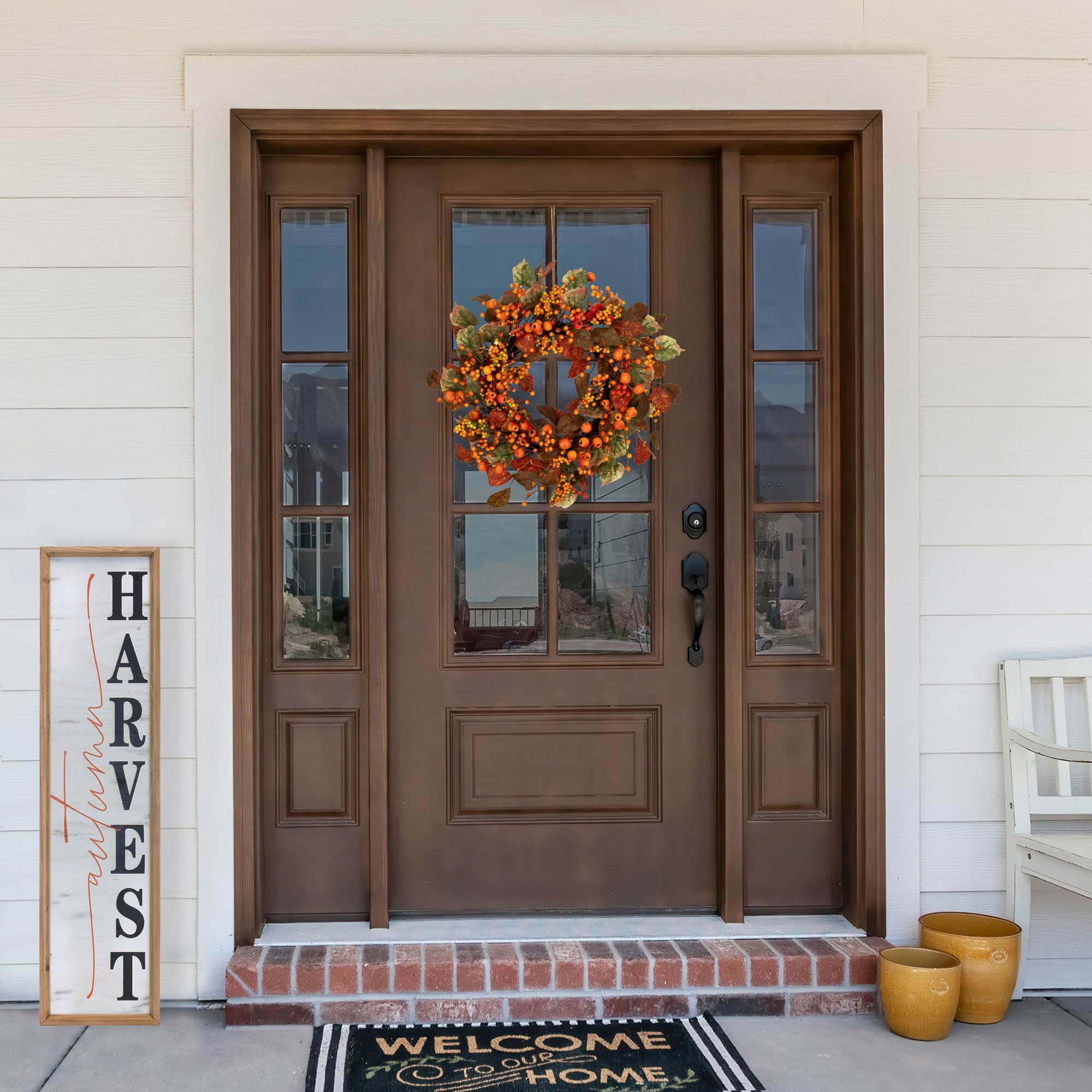 24&#x22; Orange &#x26; Green Berry &#x26; Pumpkin Fall Harvest Wreath