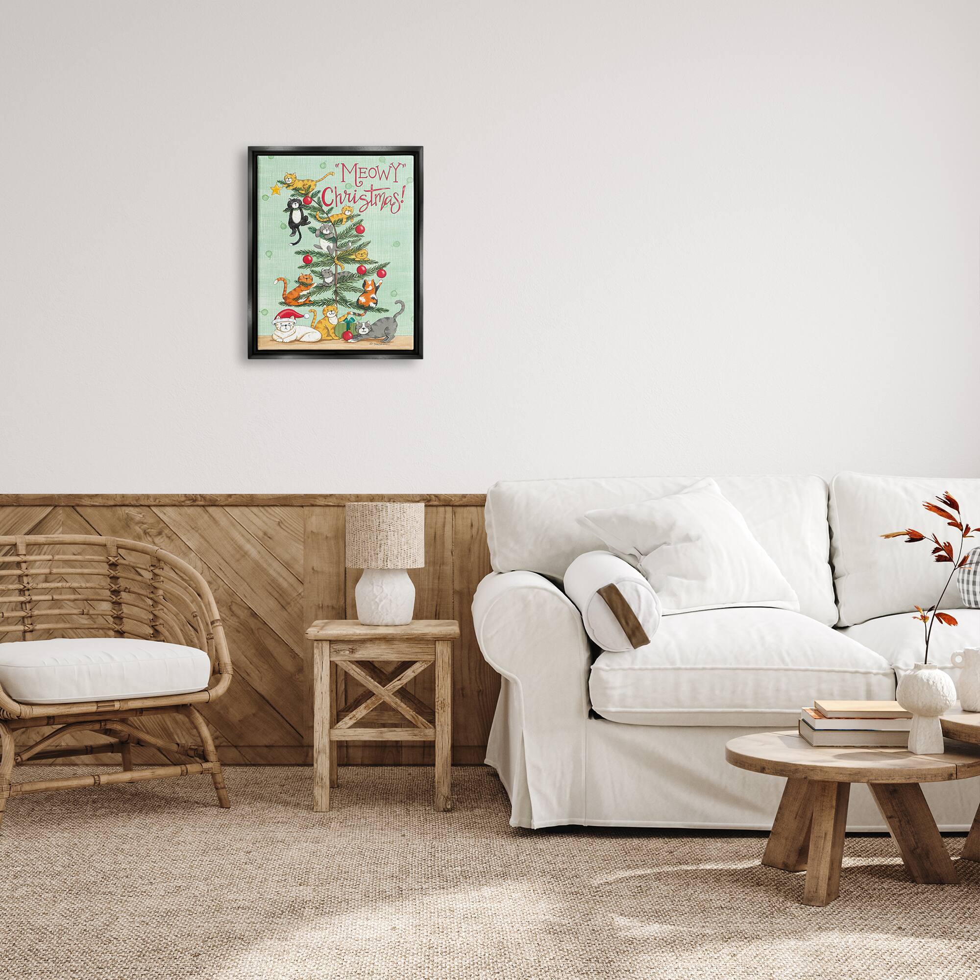 Stupell Industries Meowy Christmas Cats Framed Floater Canvas Wall Art
