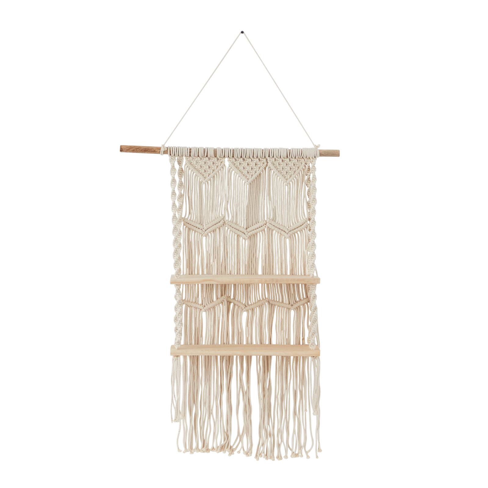 The Novogratz White Cotton Handmade 2 Shelves Macrame Wall Shelf 25&#x22; x 6&#x22; x 49&#x22;