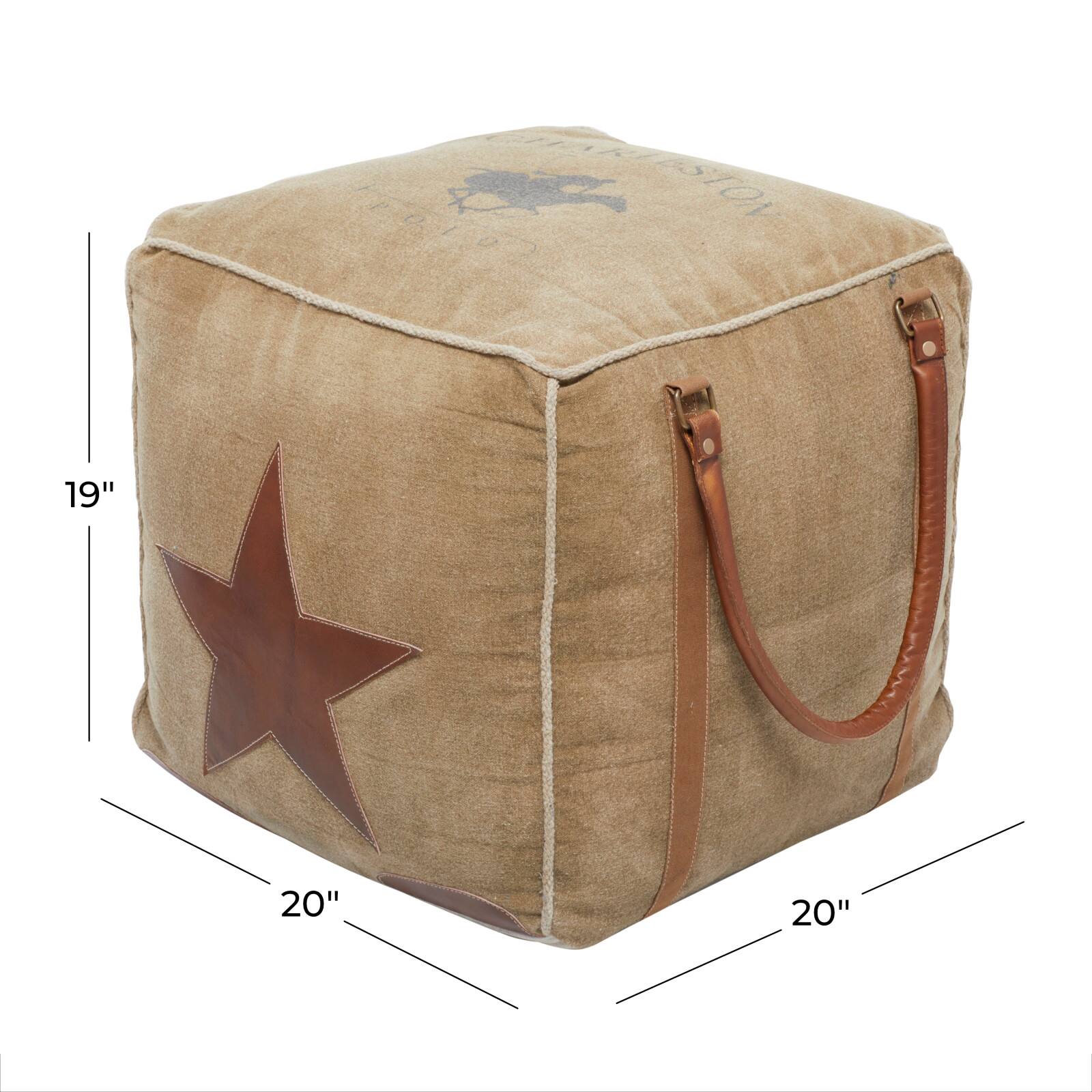 Brown Canvas Rustic Stool, 19&#x22; x 20&#x22; x 20&#x22;