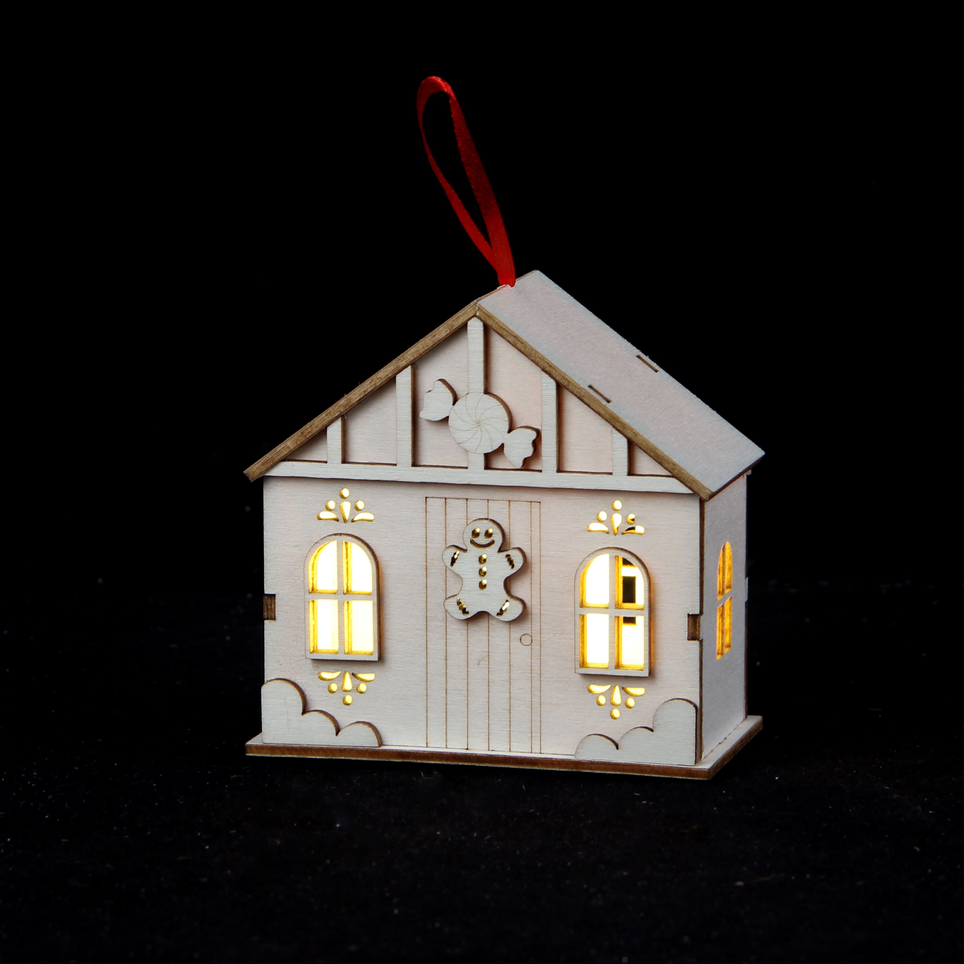 3.75&#x22; DIY LED Unfinished Plywood Gingerbread Village Ornament by Make Market&#xAE;