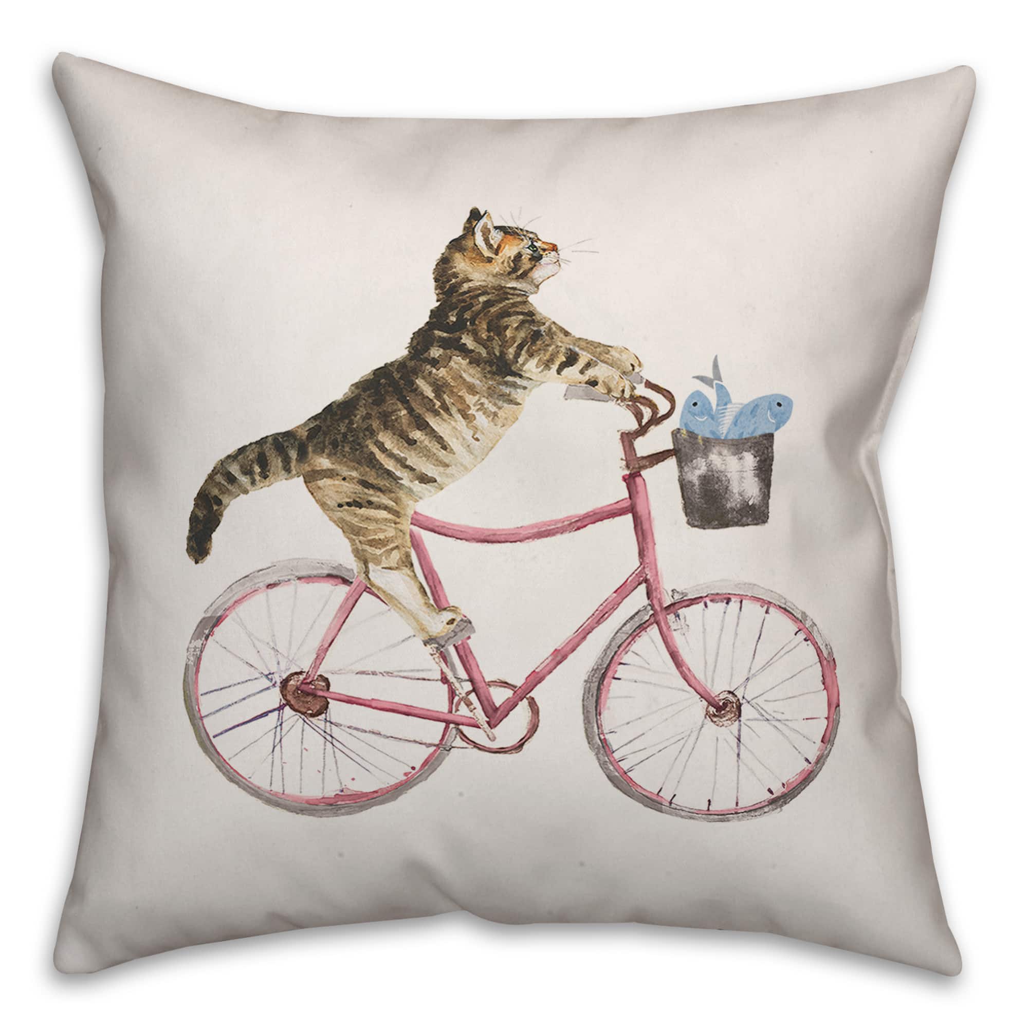 Cat on Bike Throw Pillow