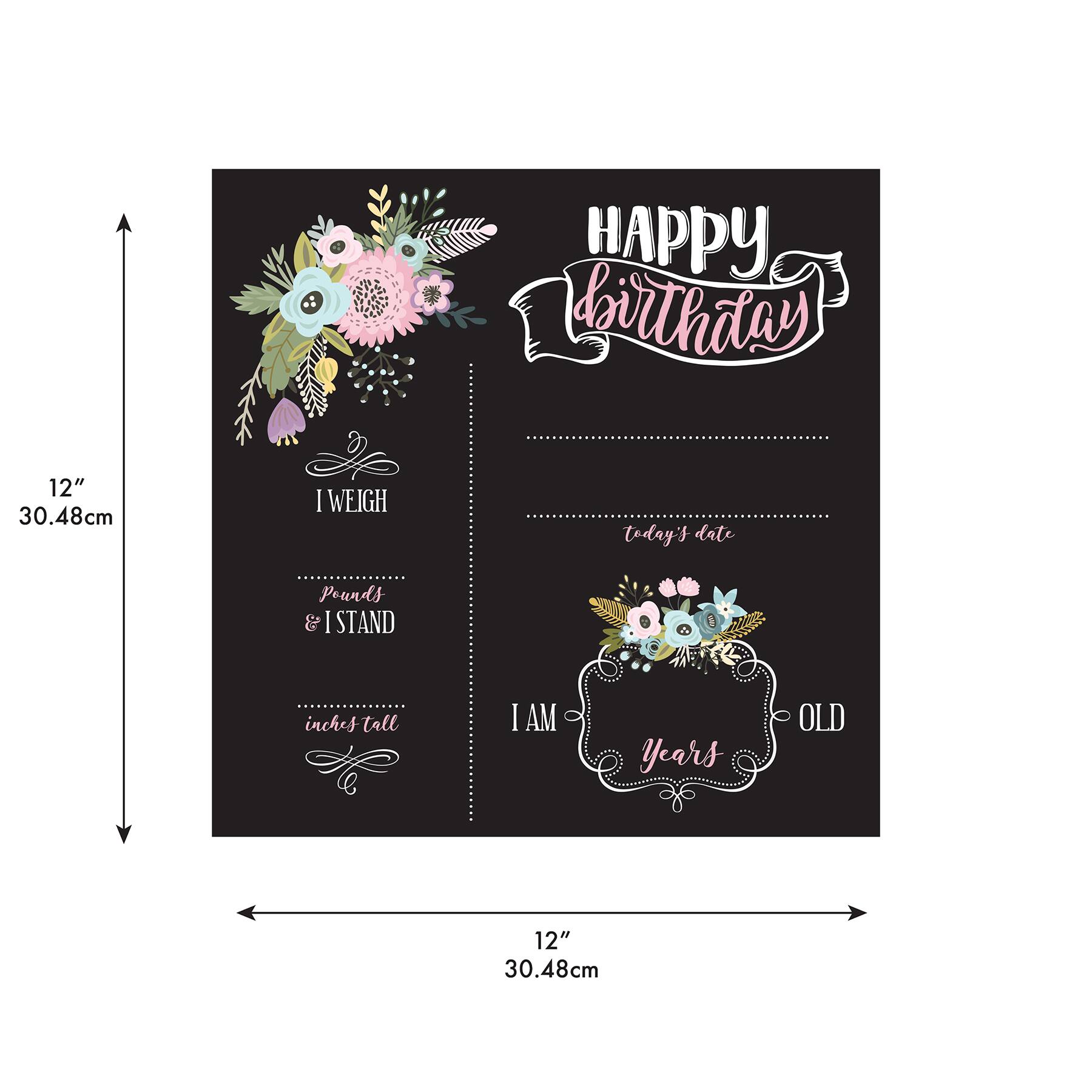 RoomMates 12&#x22; Double-Sided Floral Birthday Chalkboard