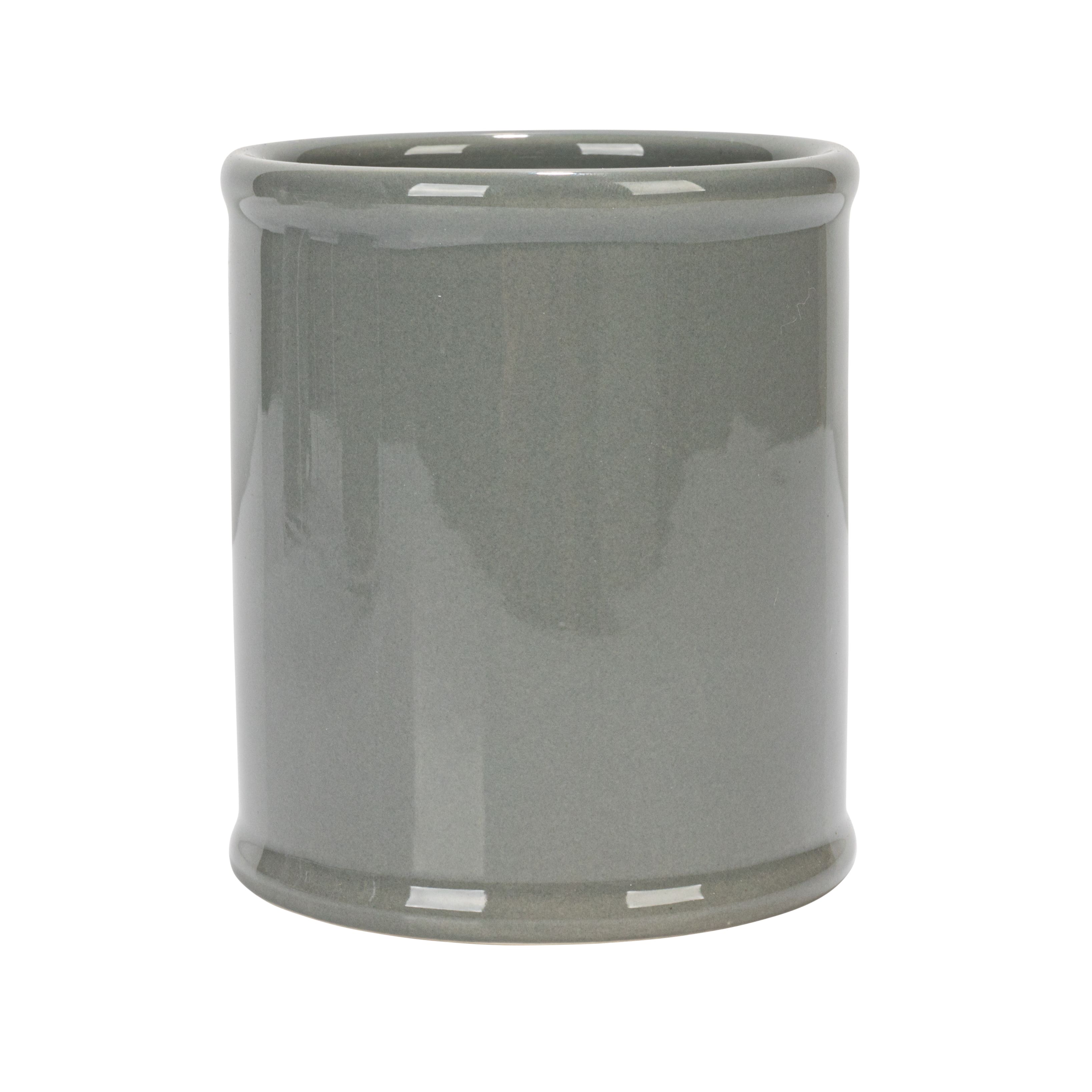 Hello Honey&#xAE; 11.5&#x22; Gray Farmhouse Ceramic Crocks in White Metal Holder