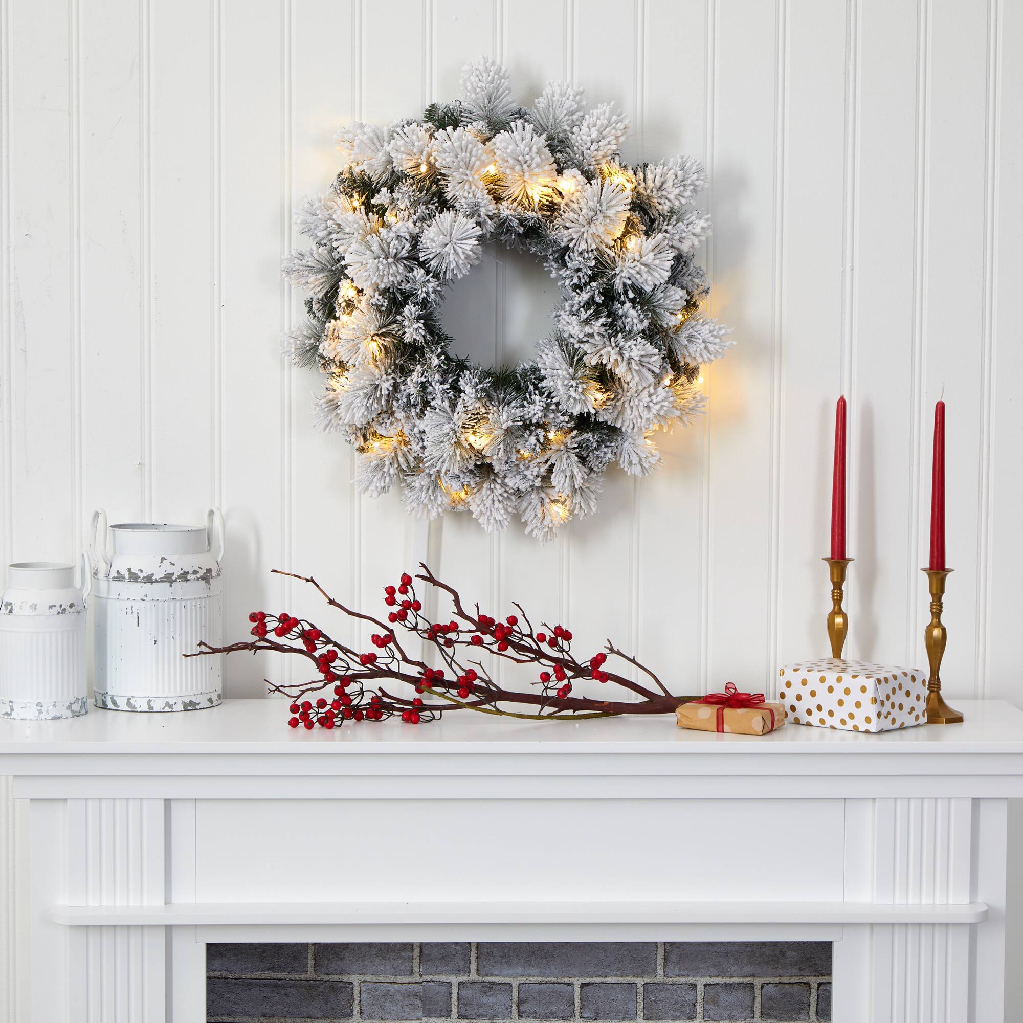 24&#x22; LED Flocked Christmas Wreath