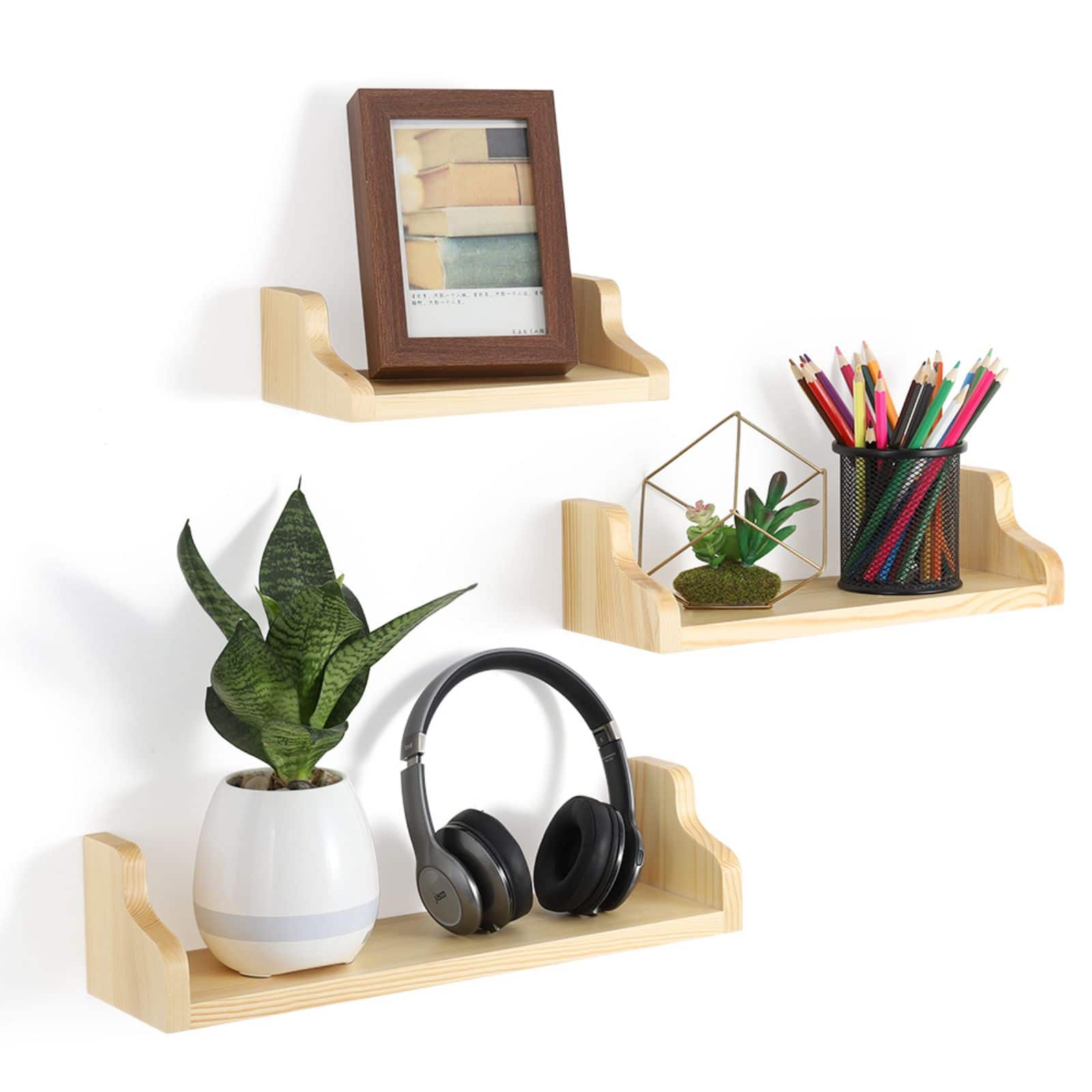NEX™ Pale Yellow Rustic Wood Floating Shelves Set with Metal Brackets