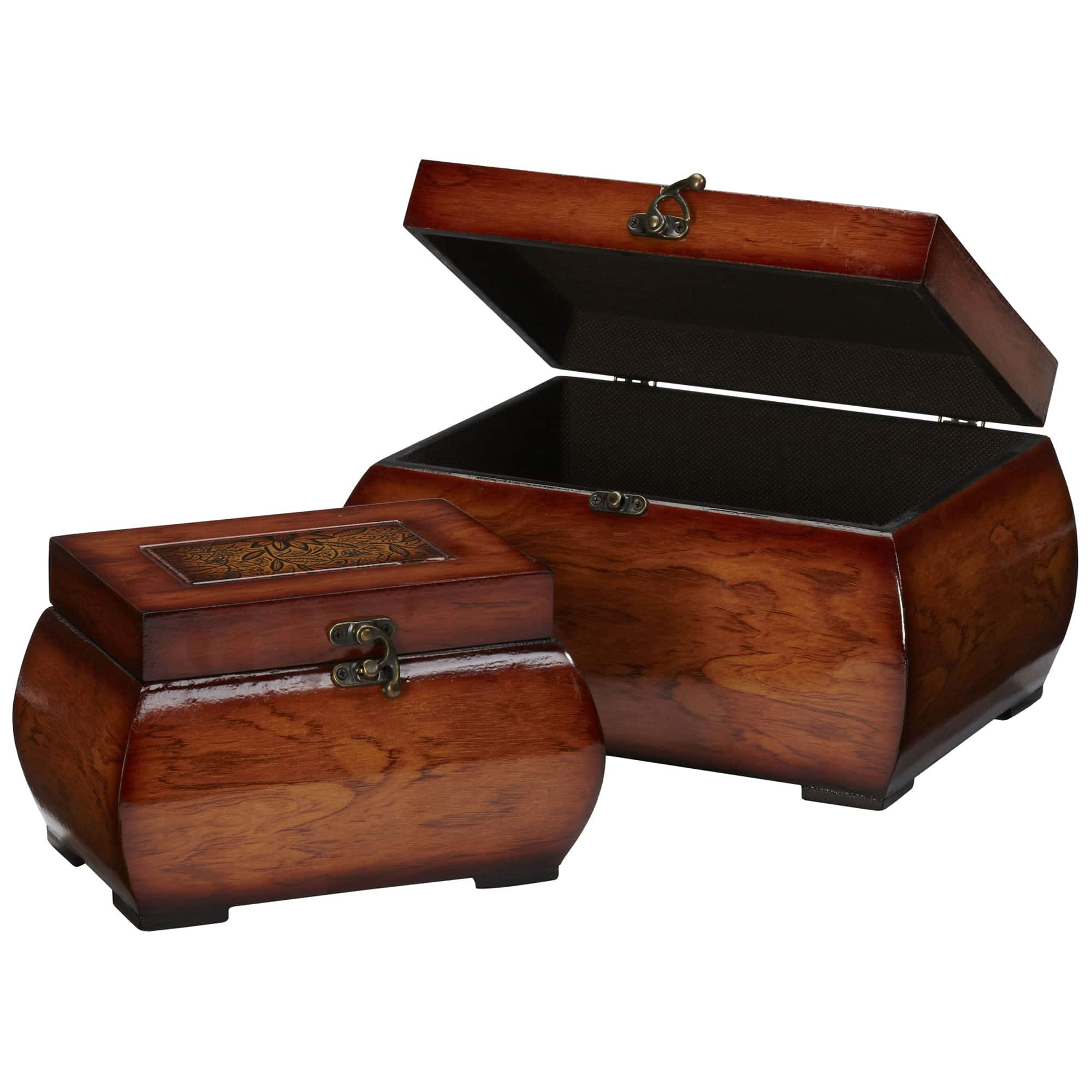 Brown Decorative Lacquered Wood Chests Set