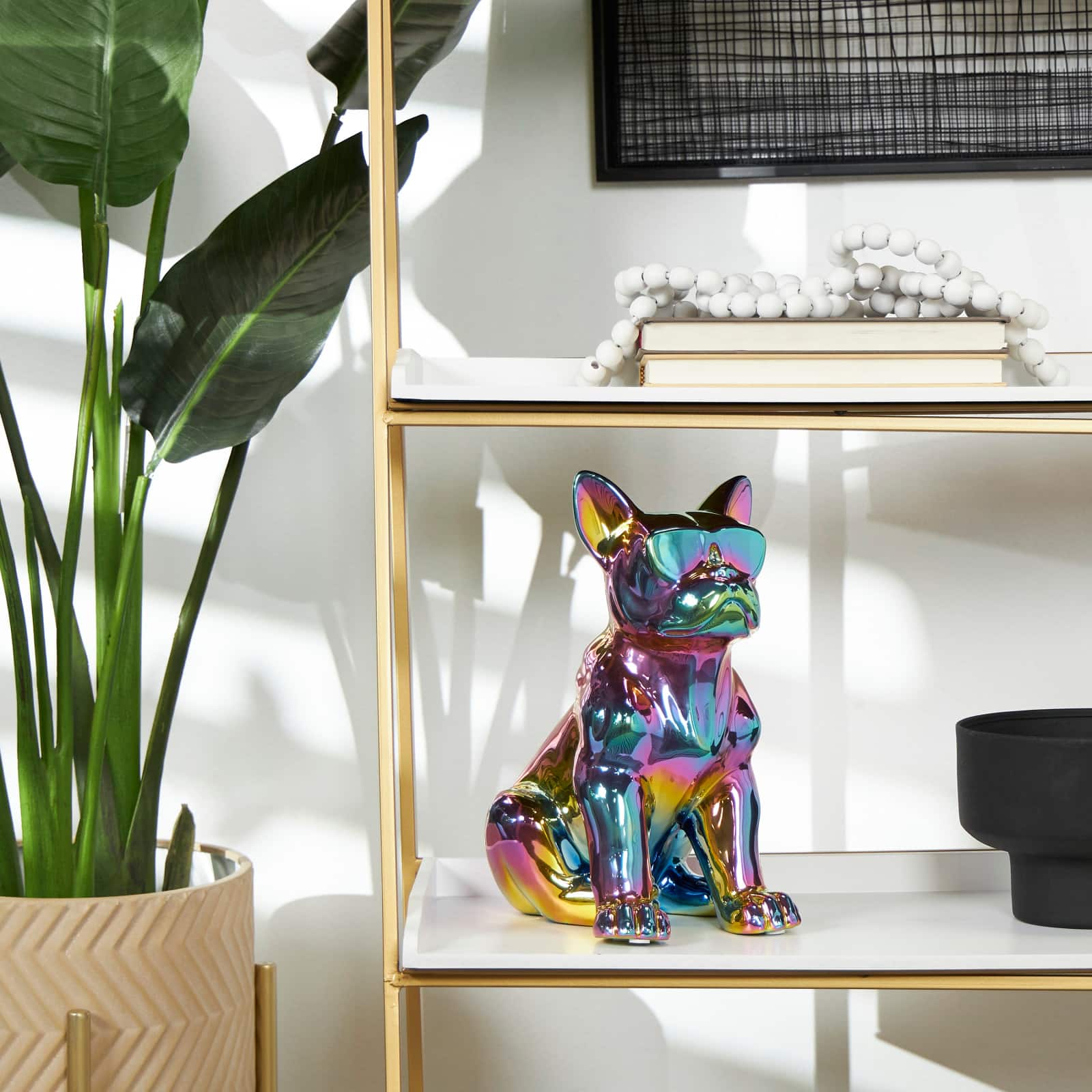 12&#x22; Rainbow Ceramic Bulldog Sculpture