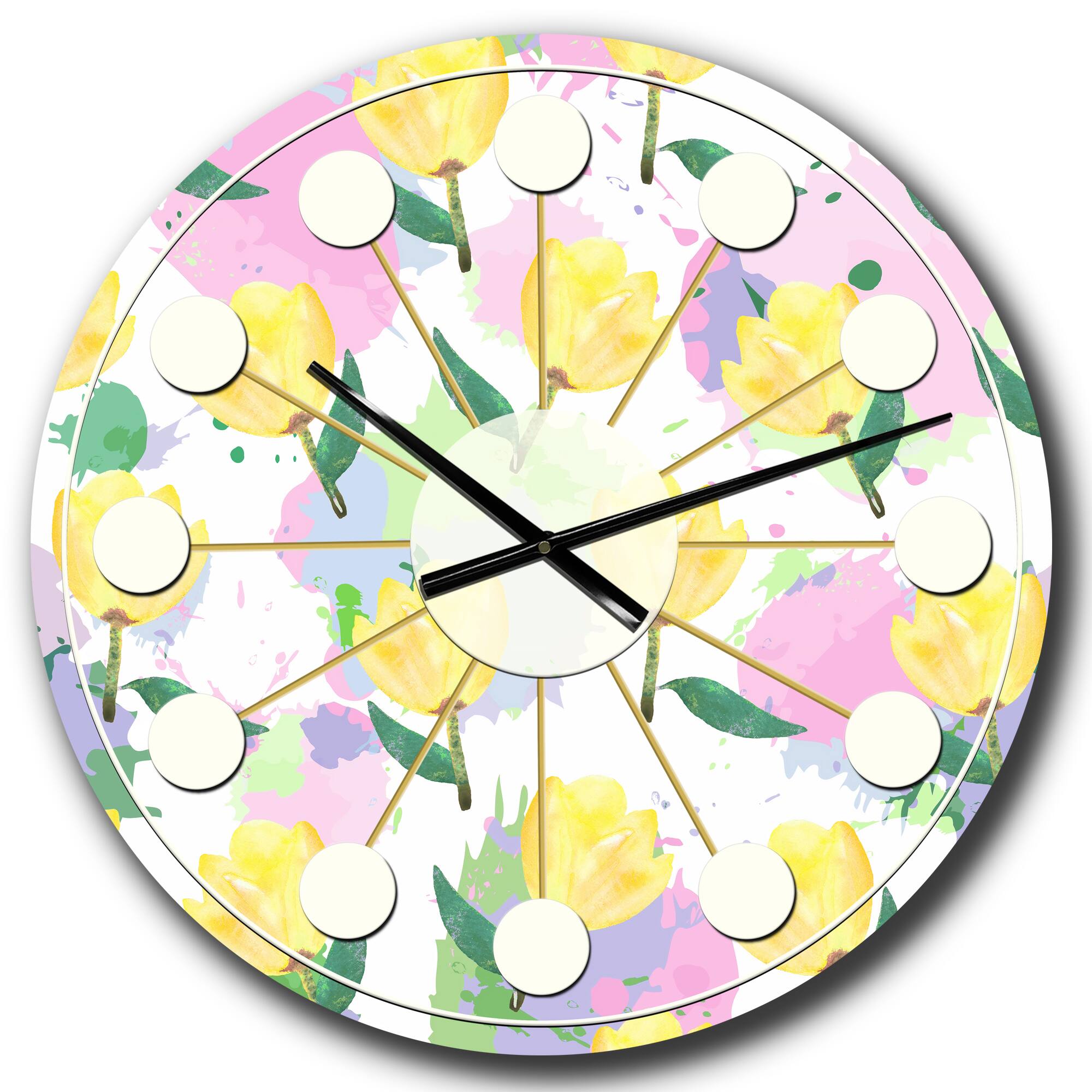 Designart &#x27;Floral Pattern With Flowers Mid-Century Modern Wall Clock