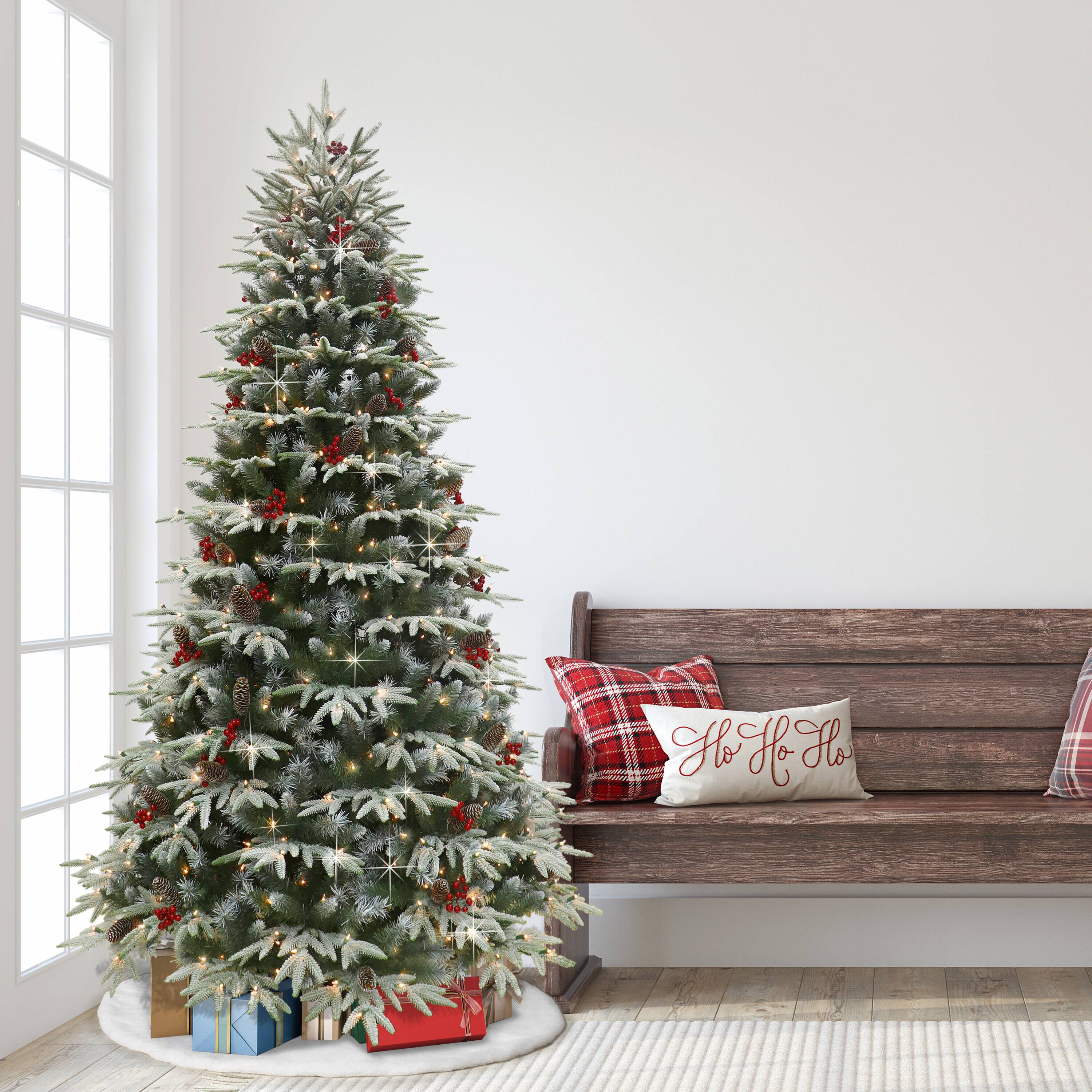 7.5ft. Pre-Lit Flocked Halifax Fir Artificial Christmas Tree, Clear Lights